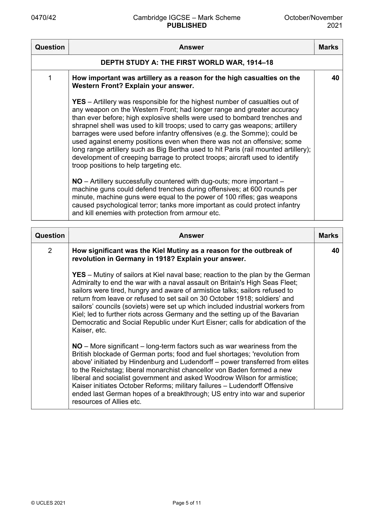 Mark scheme, page 5 of 11