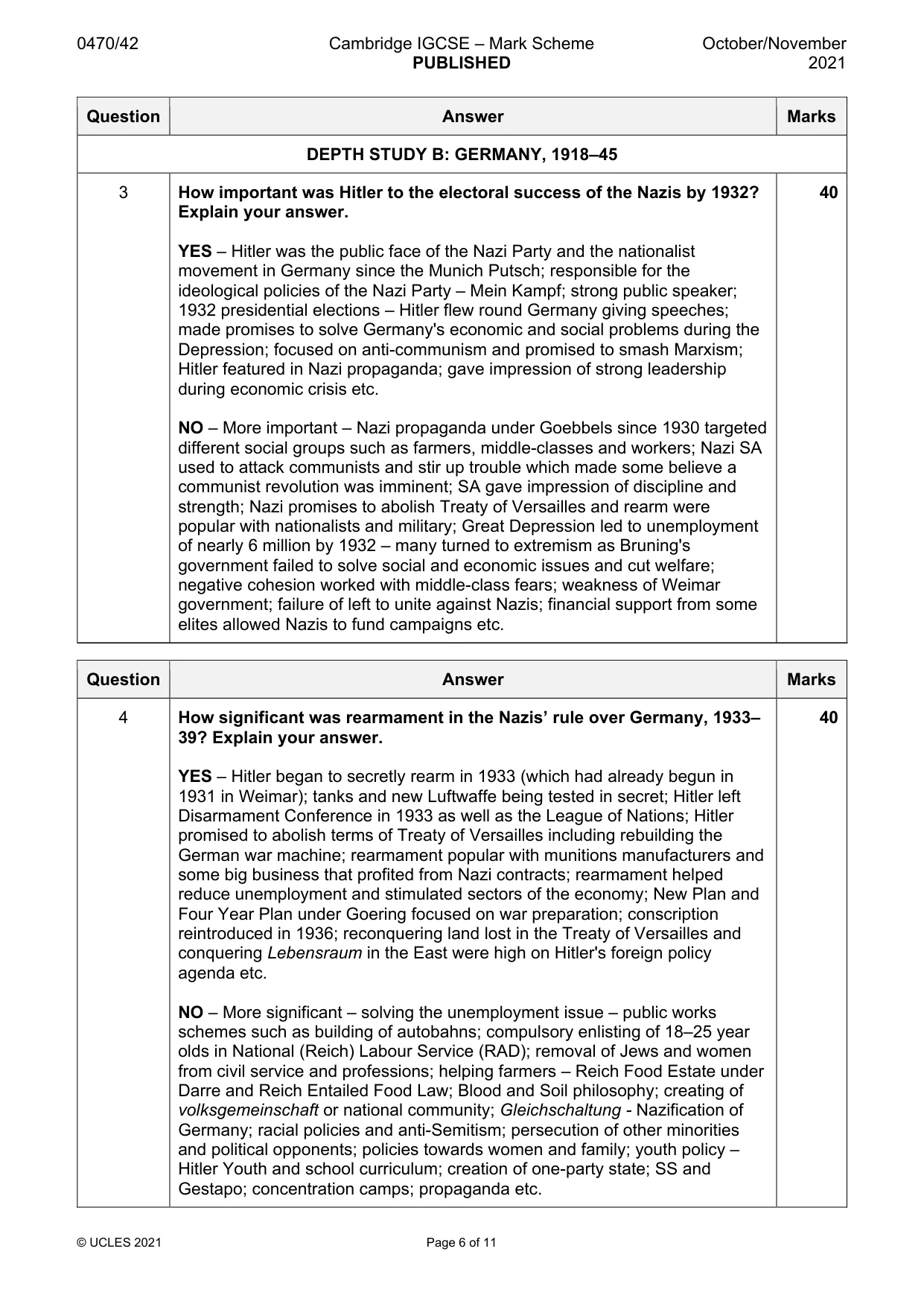 Mark scheme, page 6 of 11