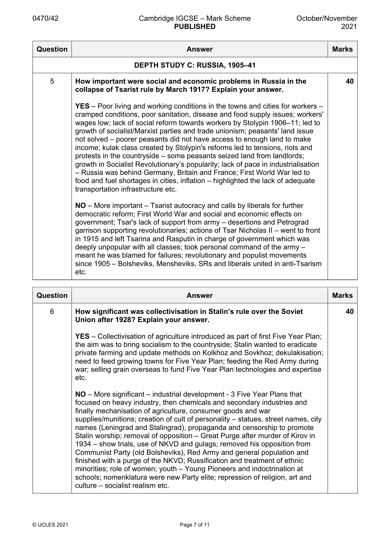 Mark scheme, page 7 of 11