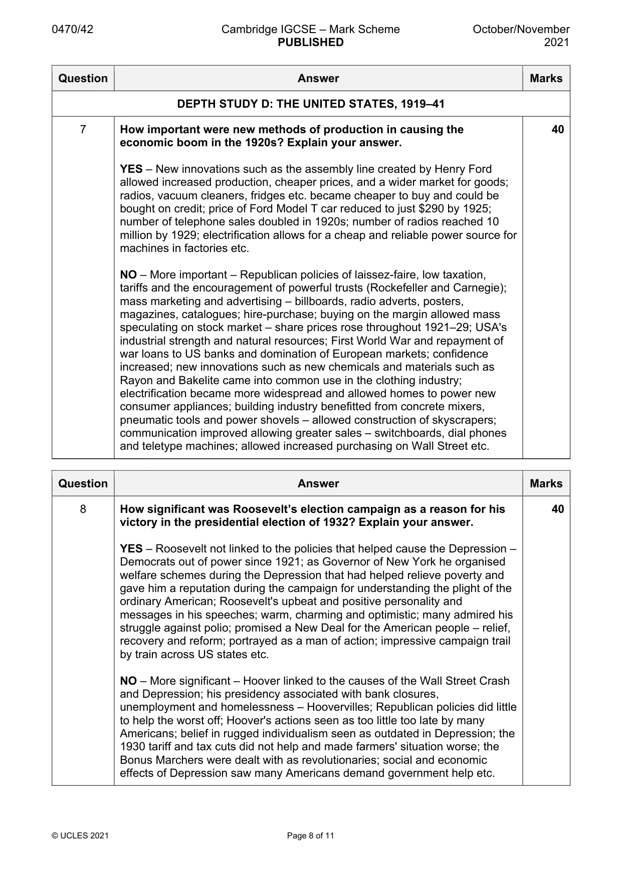 Mark scheme, page 8 of 11