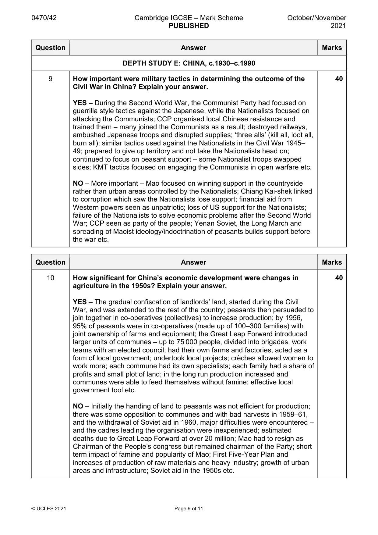 Mark scheme, page 9 of 11