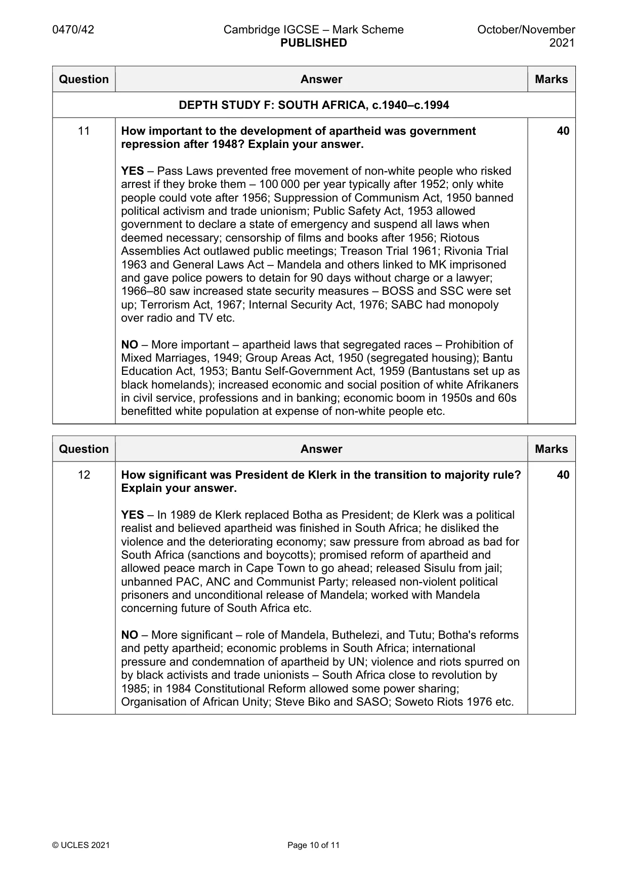 Mark scheme, page 10 of 11