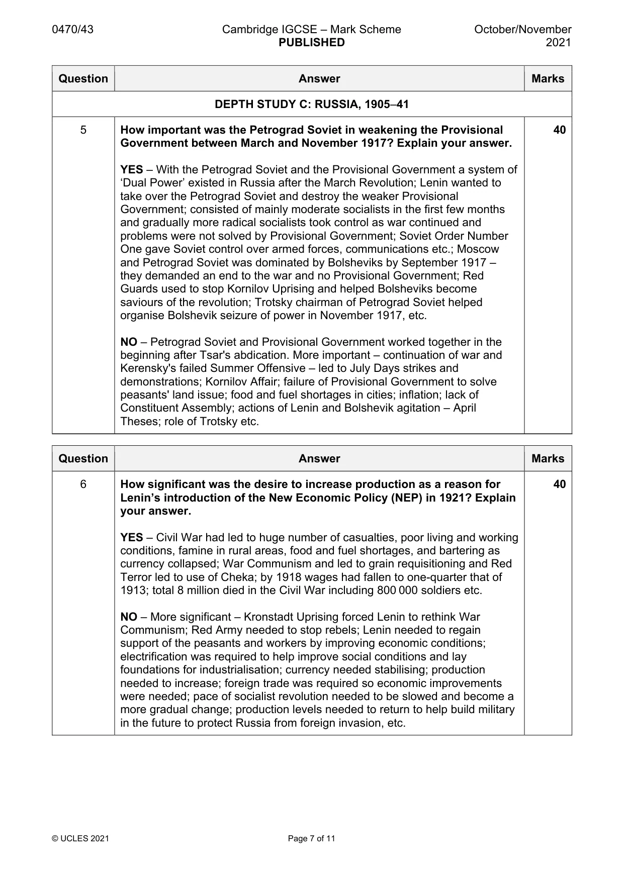 Mark scheme, page 7 of 11