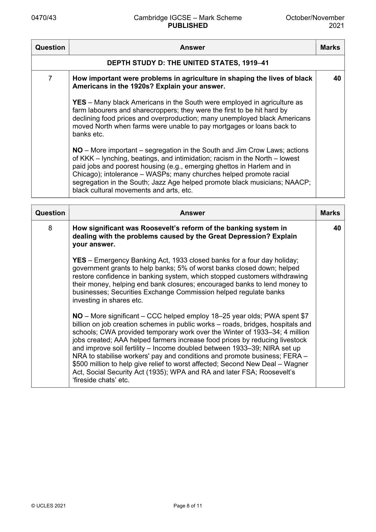 Mark scheme, page 8 of 11