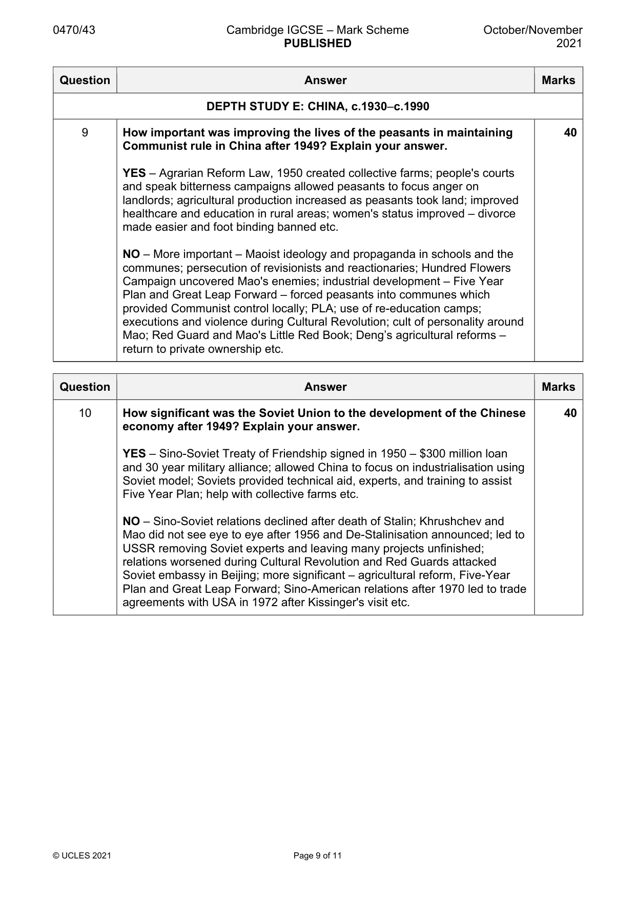 Mark scheme, page 9 of 11