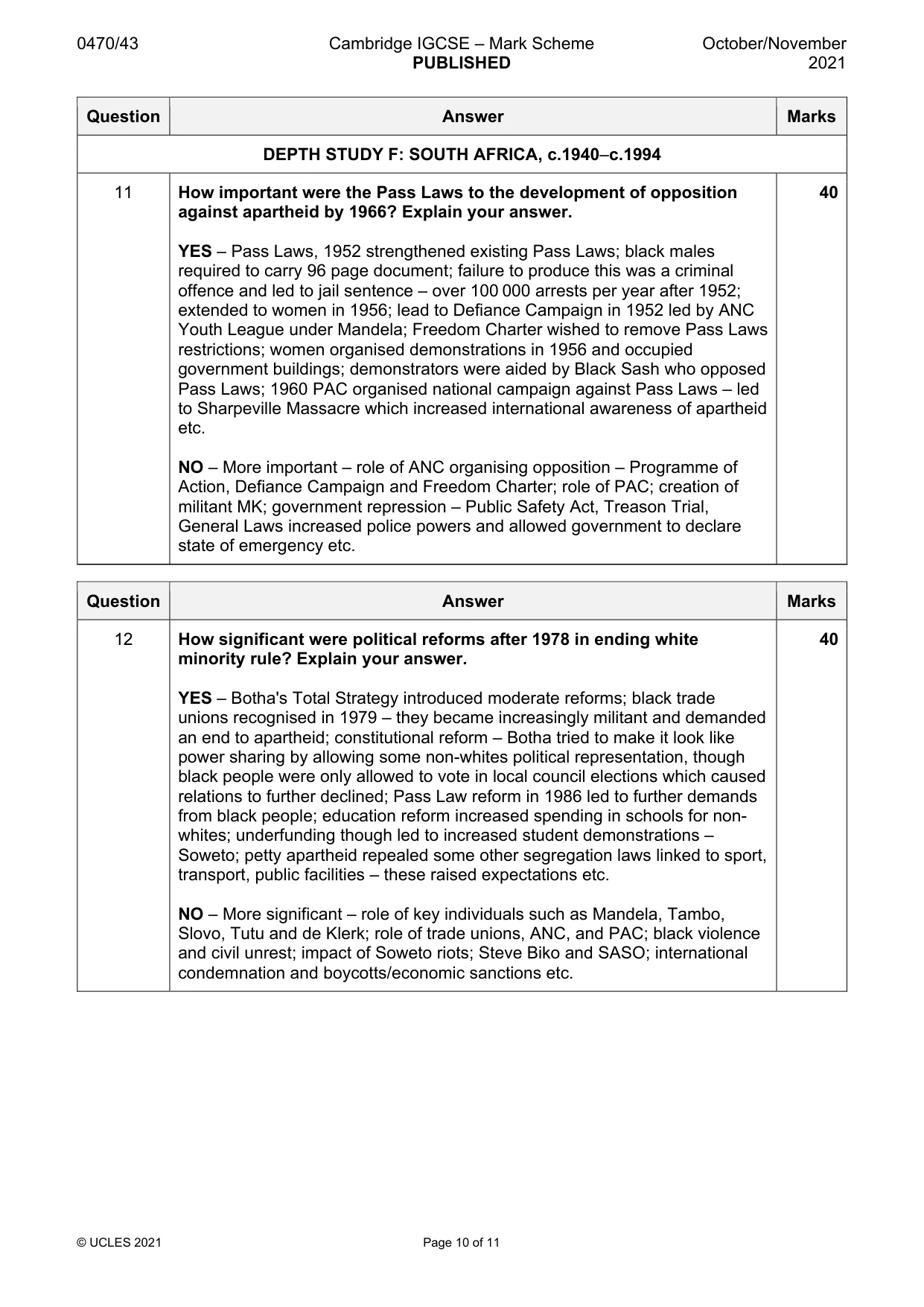 Mark scheme, page 10 of 11