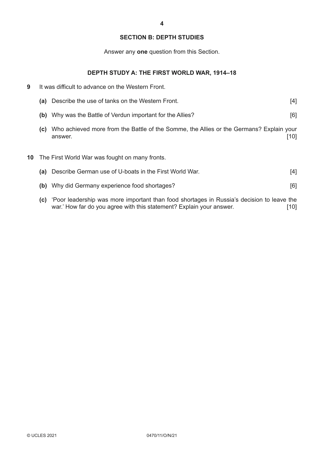 Cambridge IGCSE History 0470 2021 Oct/Nov Paper 1 · Variant 1 question paper, page 4 of 12