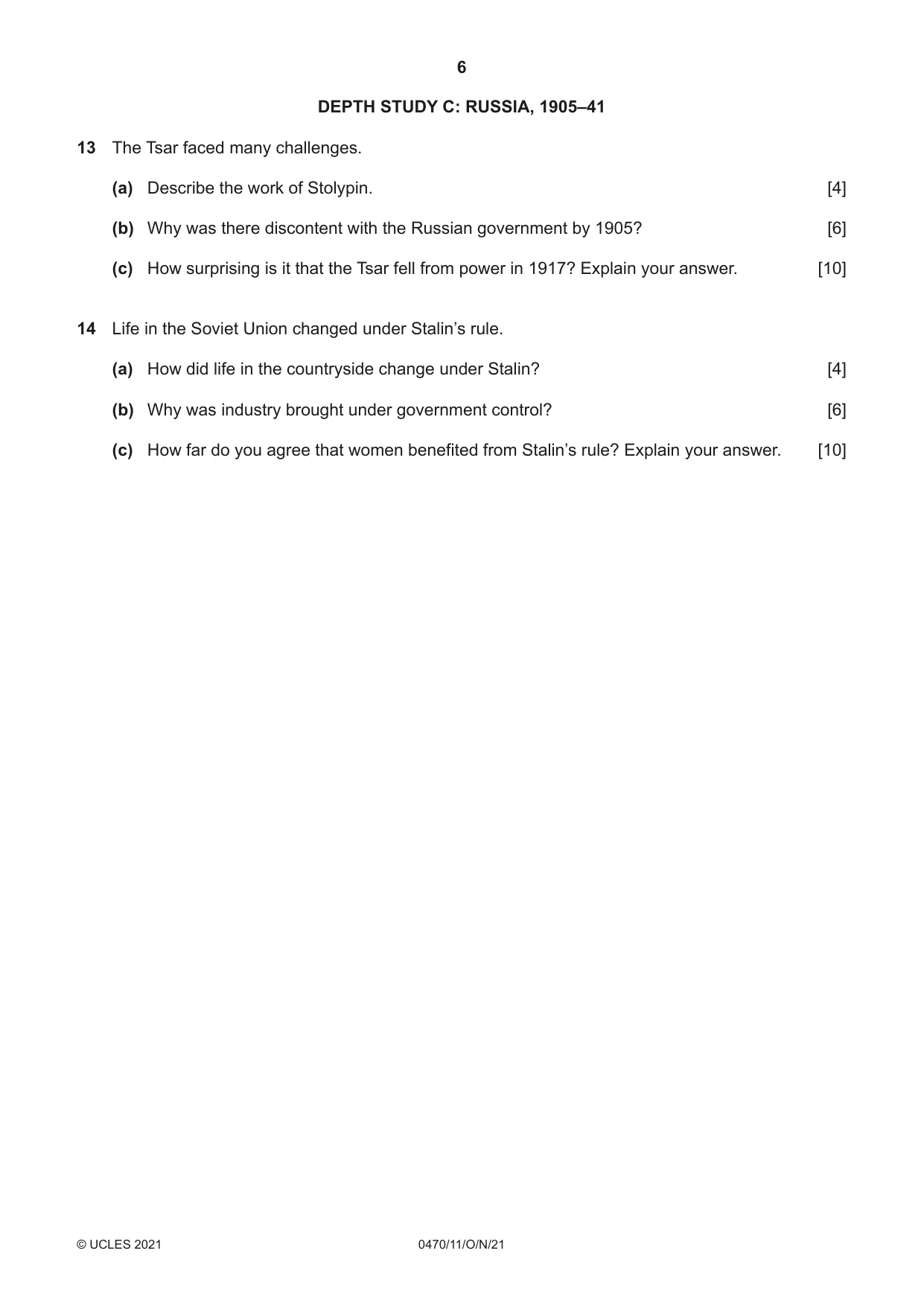 Cambridge IGCSE History 0470 2021 Oct/Nov Paper 1 · Variant 1 question paper, page 6 of 12