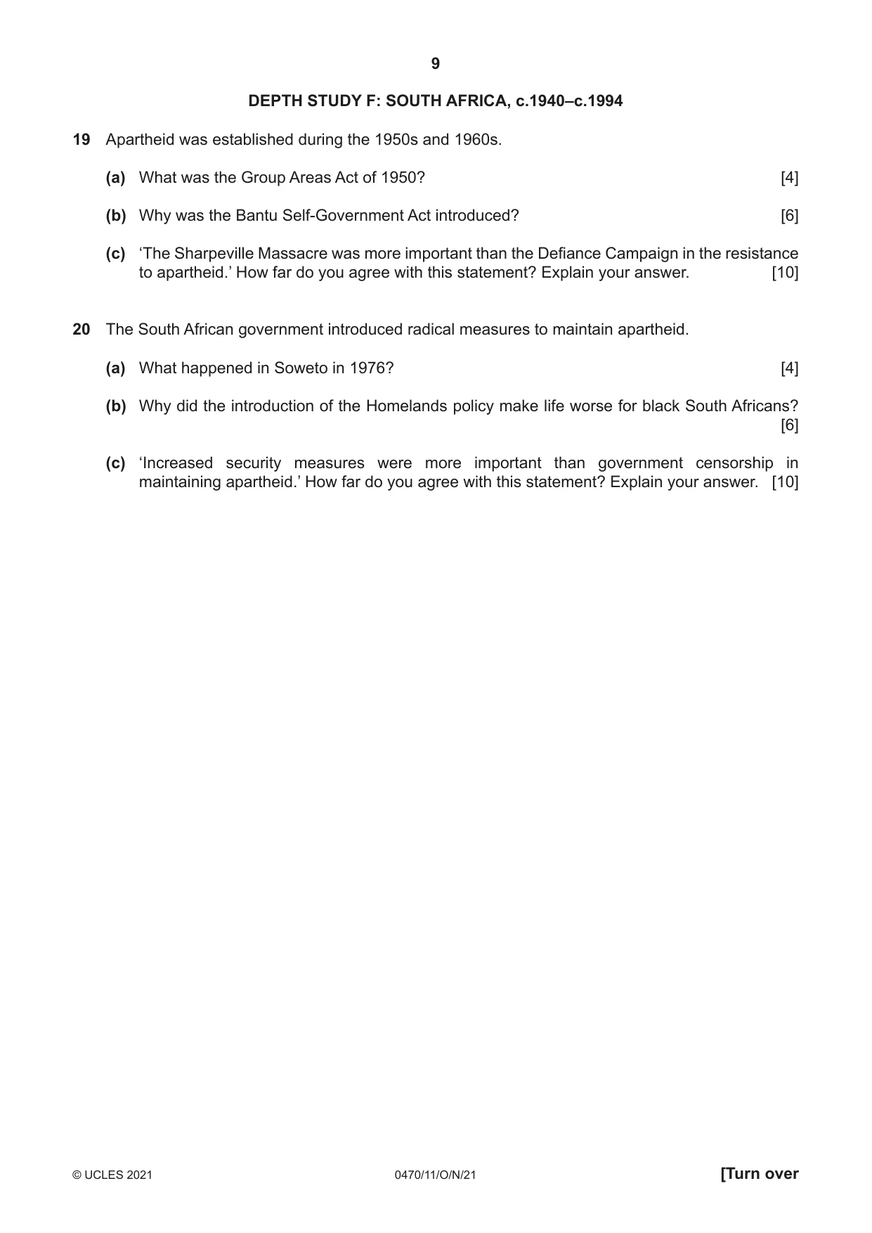 Cambridge IGCSE History 0470 2021 Oct/Nov Paper 1 · Variant 1 question paper, page 9 of 12