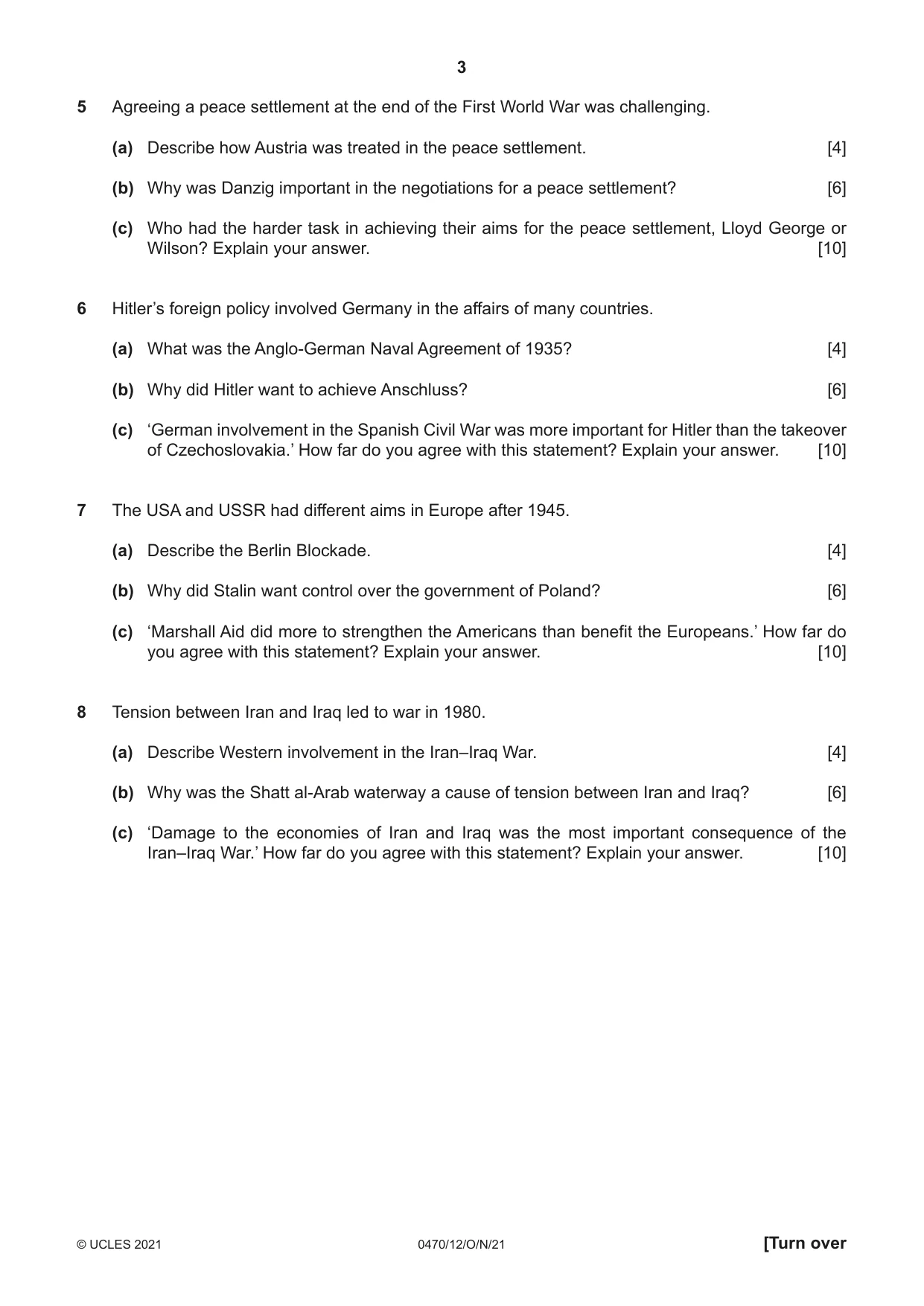 Cambridge IGCSE History 0470 2021 Oct/Nov Paper 1 · Variant 2 question paper, page 3 of 12