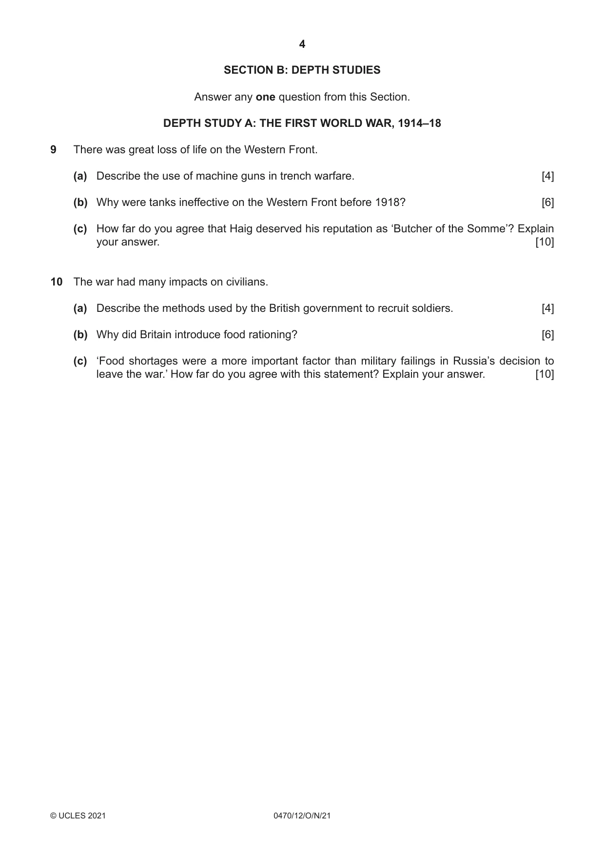 Cambridge IGCSE History 0470 2021 Oct/Nov Paper 1 · Variant 2 question paper, page 4 of 12
