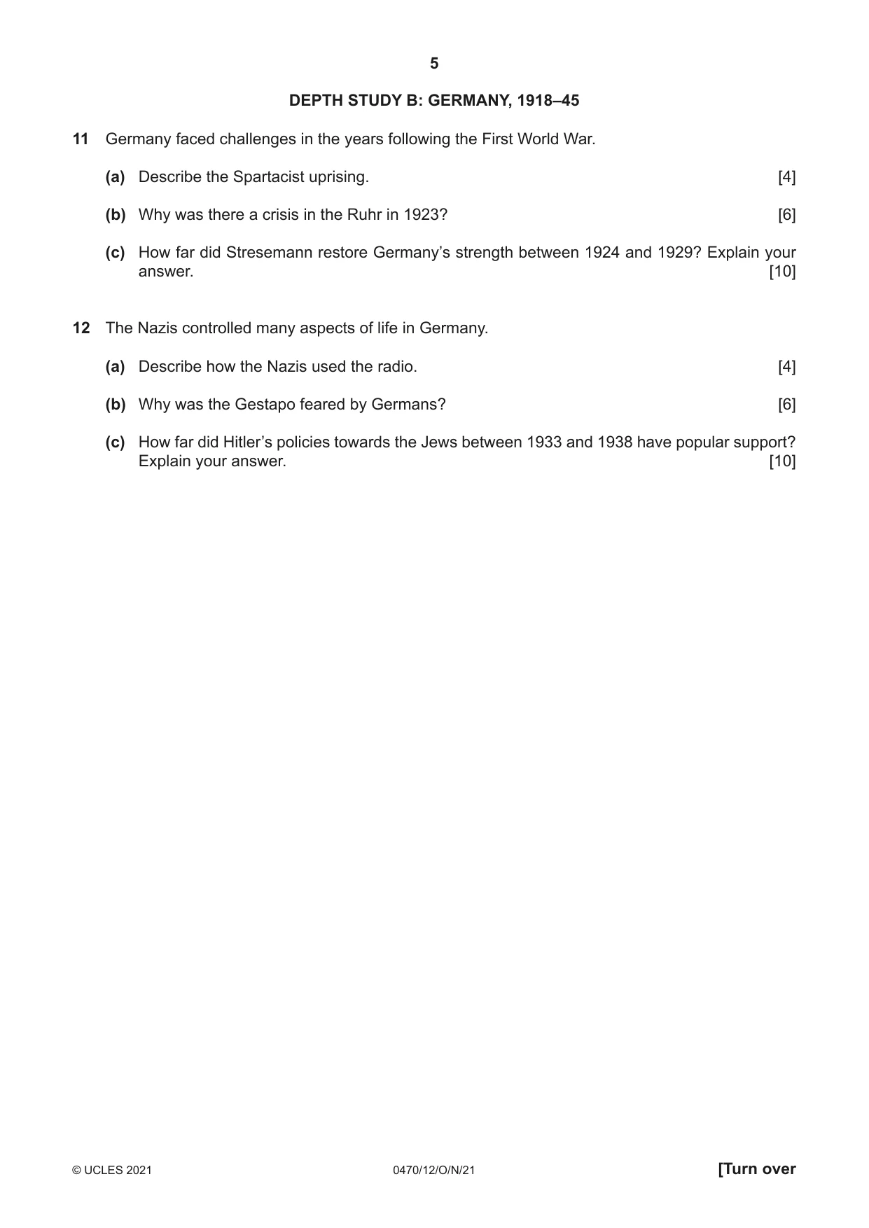 Cambridge IGCSE History 0470 2021 Oct/Nov Paper 1 · Variant 2 question paper, page 5 of 12