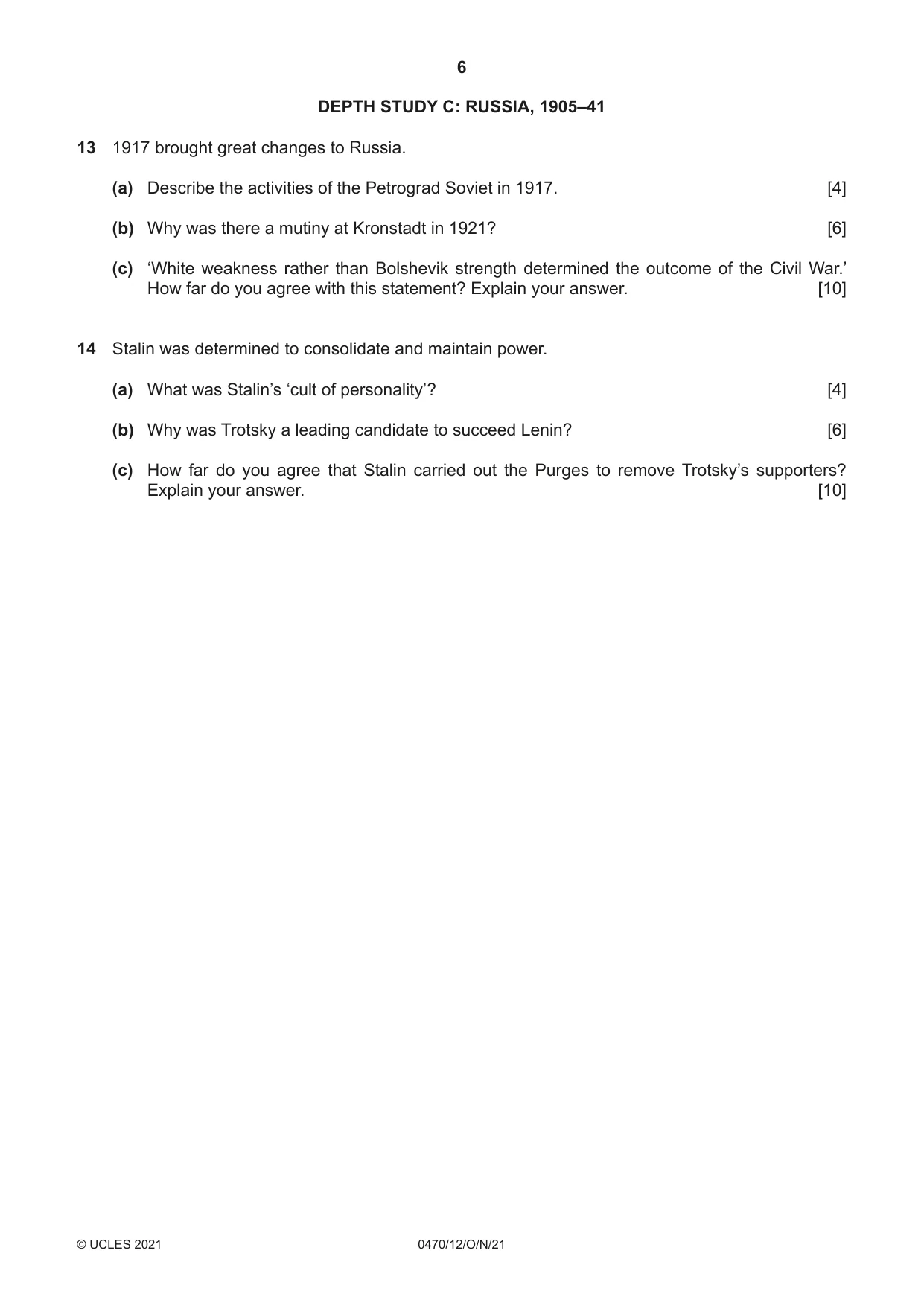 Cambridge IGCSE History 0470 2021 Oct/Nov Paper 1 · Variant 2 question paper, page 6 of 12