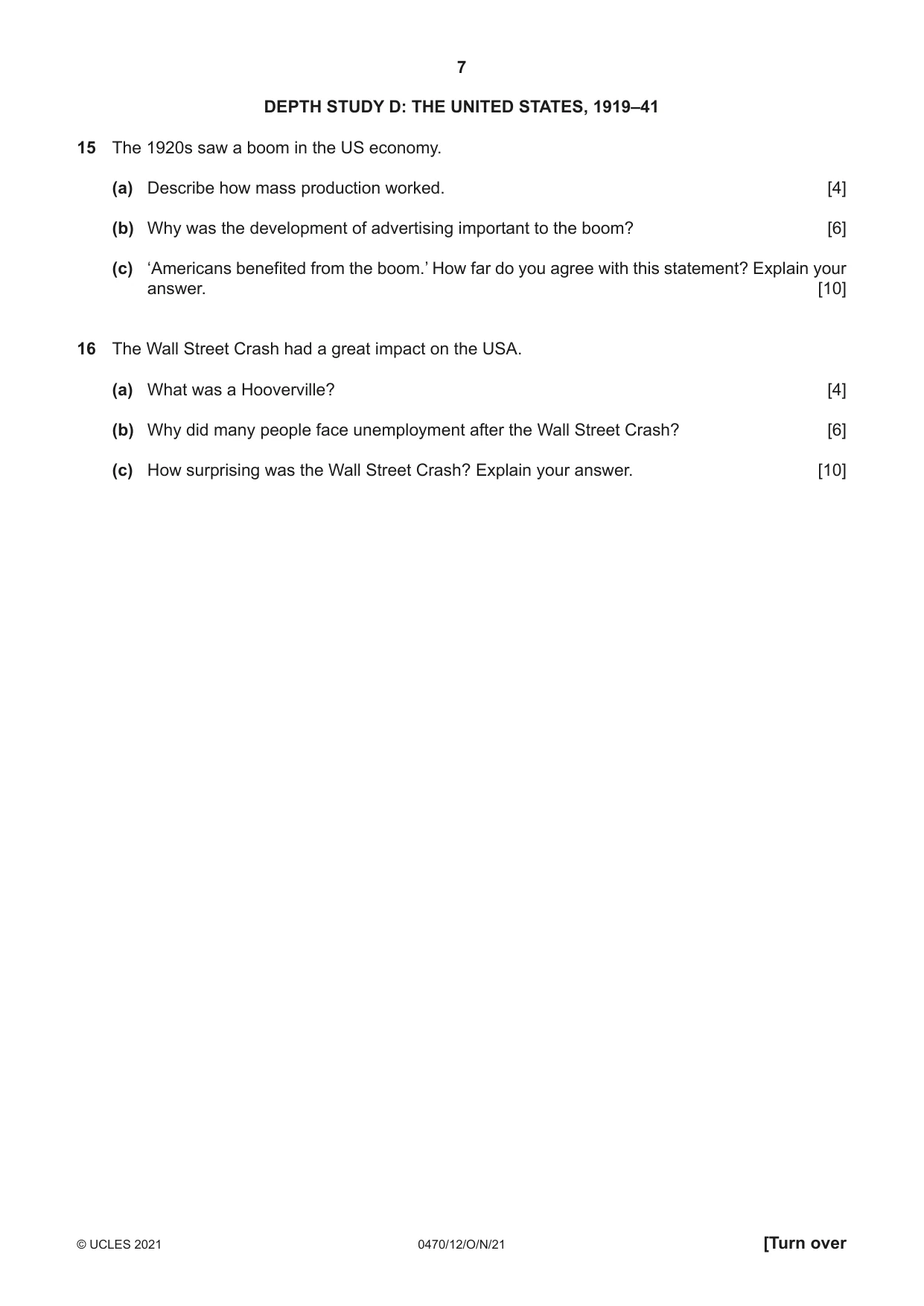 Cambridge IGCSE History 0470 2021 Oct/Nov Paper 1 · Variant 2 question paper, page 7 of 12