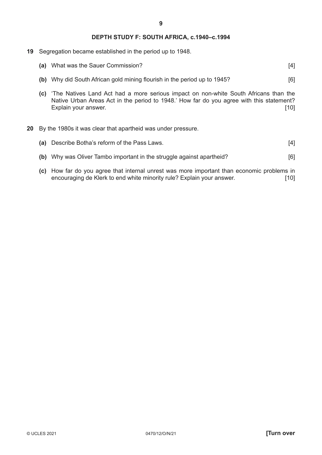Cambridge IGCSE History 0470 2021 Oct/Nov Paper 1 · Variant 2 question paper, page 9 of 12