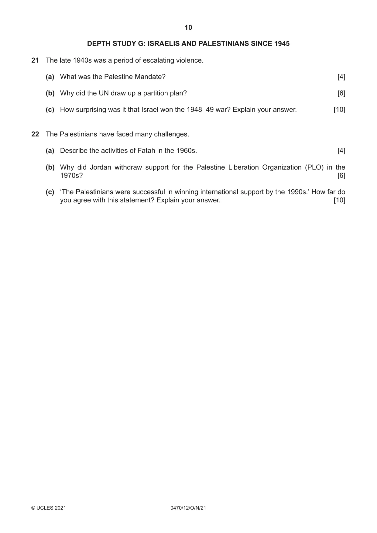 Cambridge IGCSE History 0470 2021 Oct/Nov Paper 1 · Variant 2 question paper, page 10 of 12