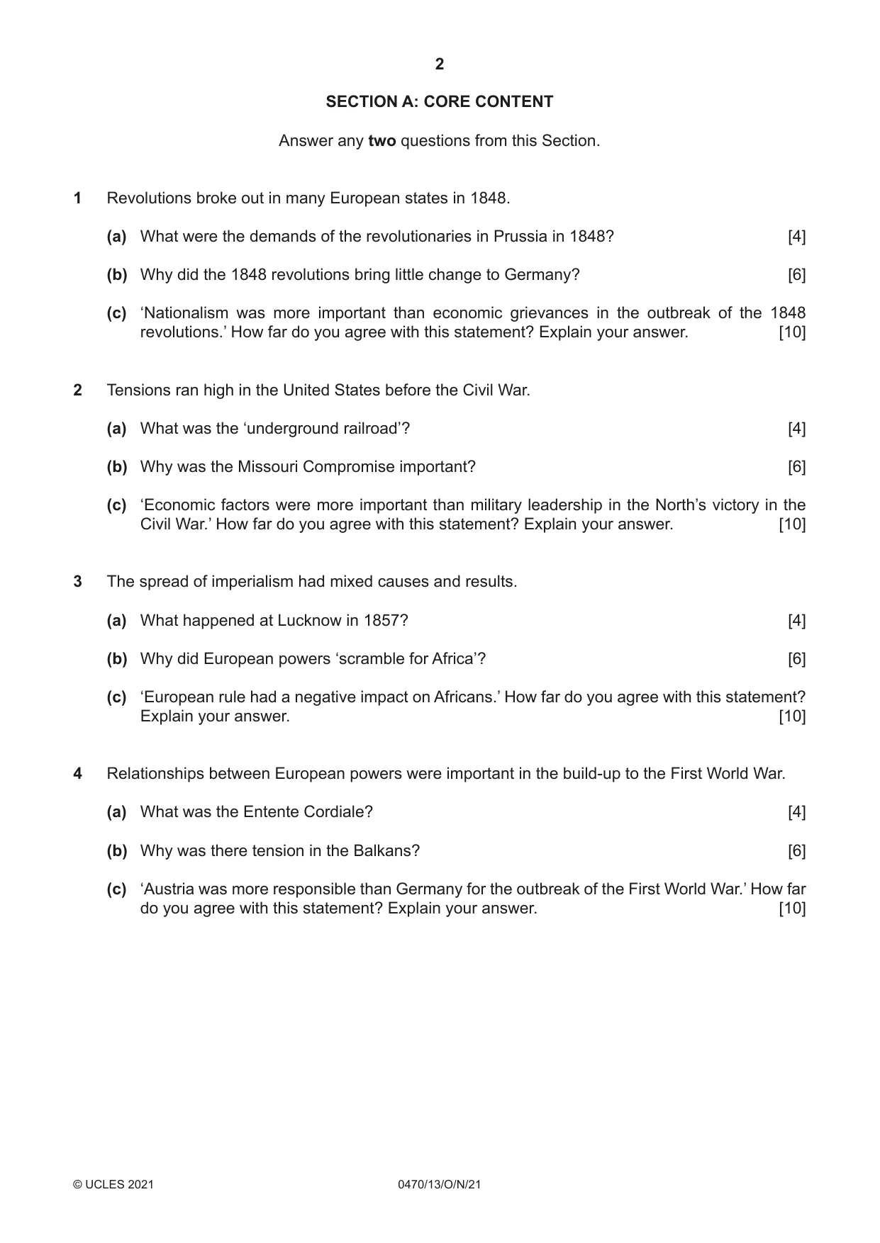 Cambridge IGCSE History 0470 2021 Oct/Nov Paper 1 · Variant 3 question paper, page 2 of 12