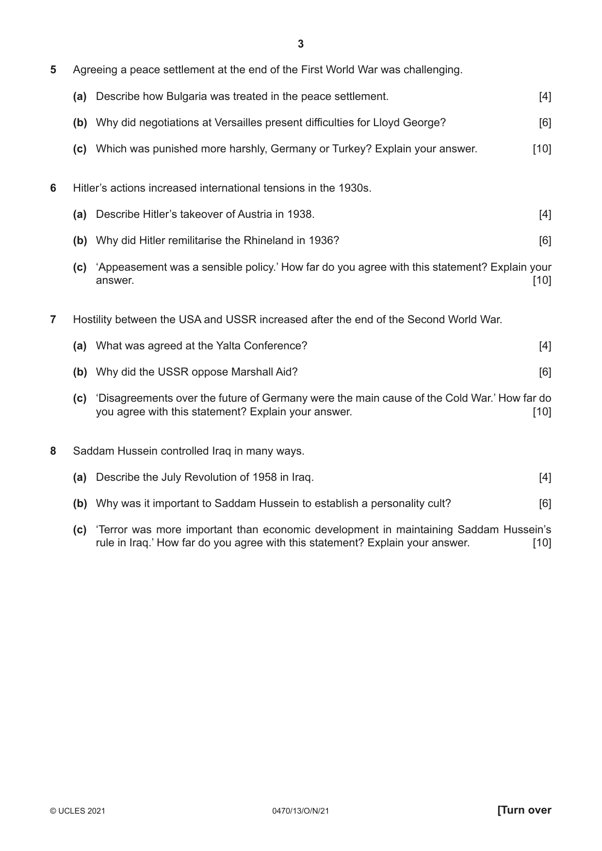 Cambridge IGCSE History 0470 2021 Oct/Nov Paper 1 · Variant 3 question paper, page 3 of 12