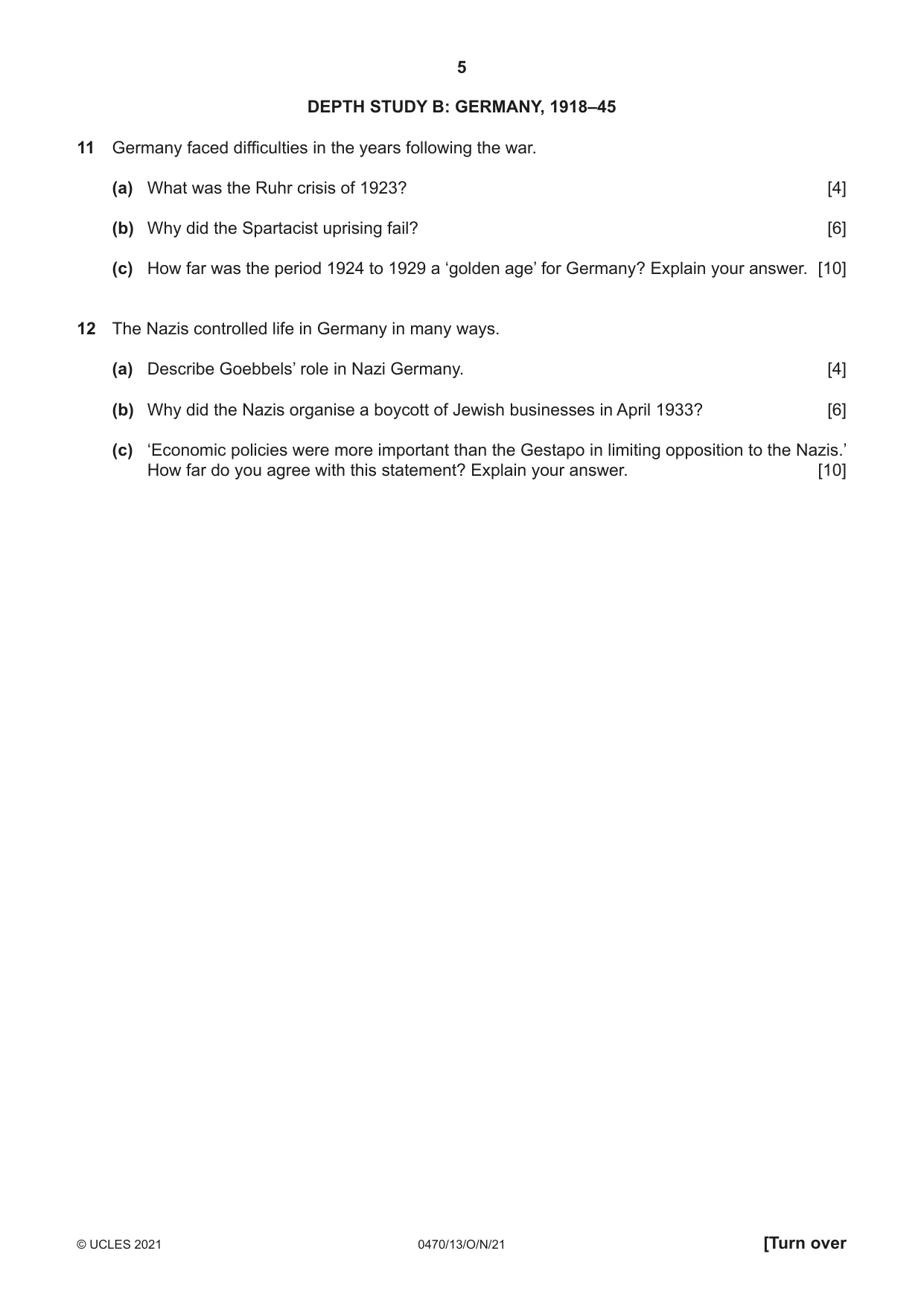 Cambridge IGCSE History 0470 2021 Oct/Nov Paper 1 · Variant 3 question paper, page 5 of 12