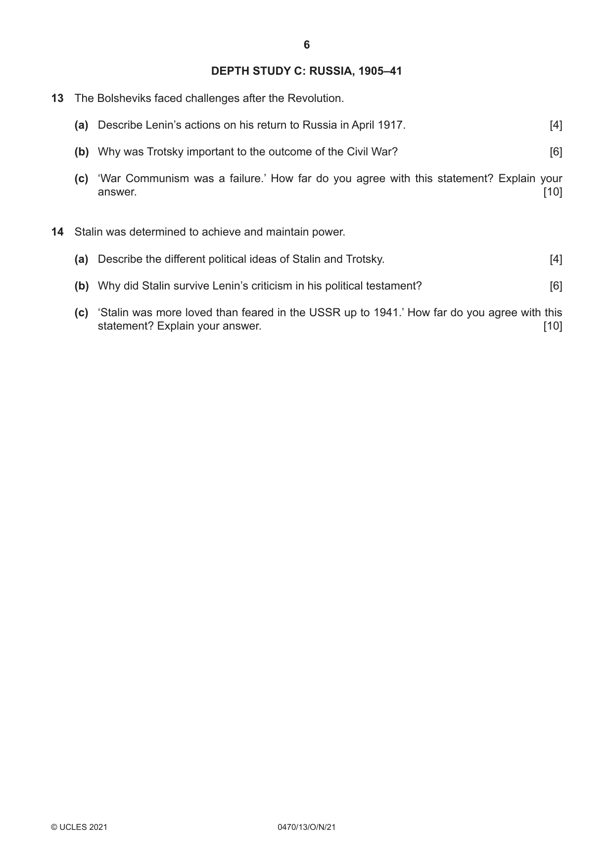 Cambridge IGCSE History 0470 2021 Oct/Nov Paper 1 · Variant 3 question paper, page 6 of 12
