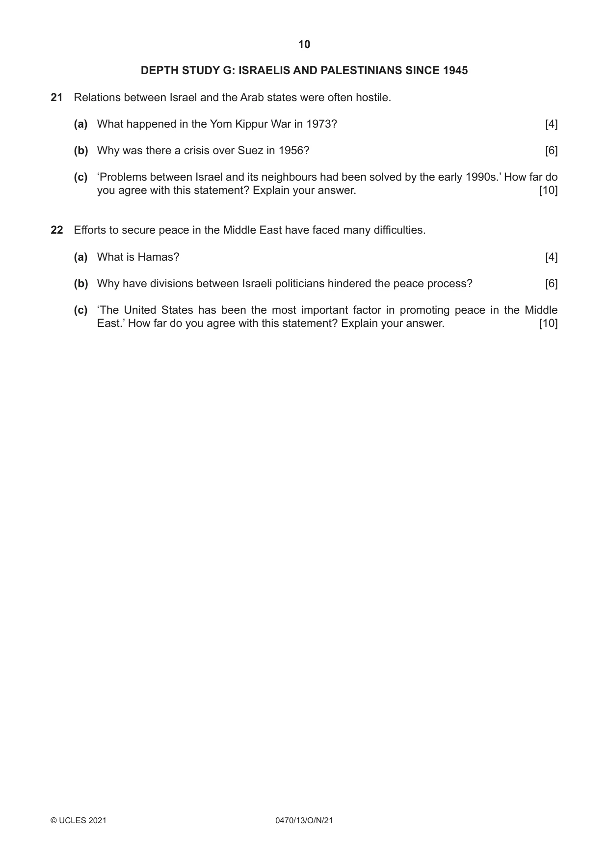 Cambridge IGCSE History 0470 2021 Oct/Nov Paper 1 · Variant 3 question paper, page 10 of 12