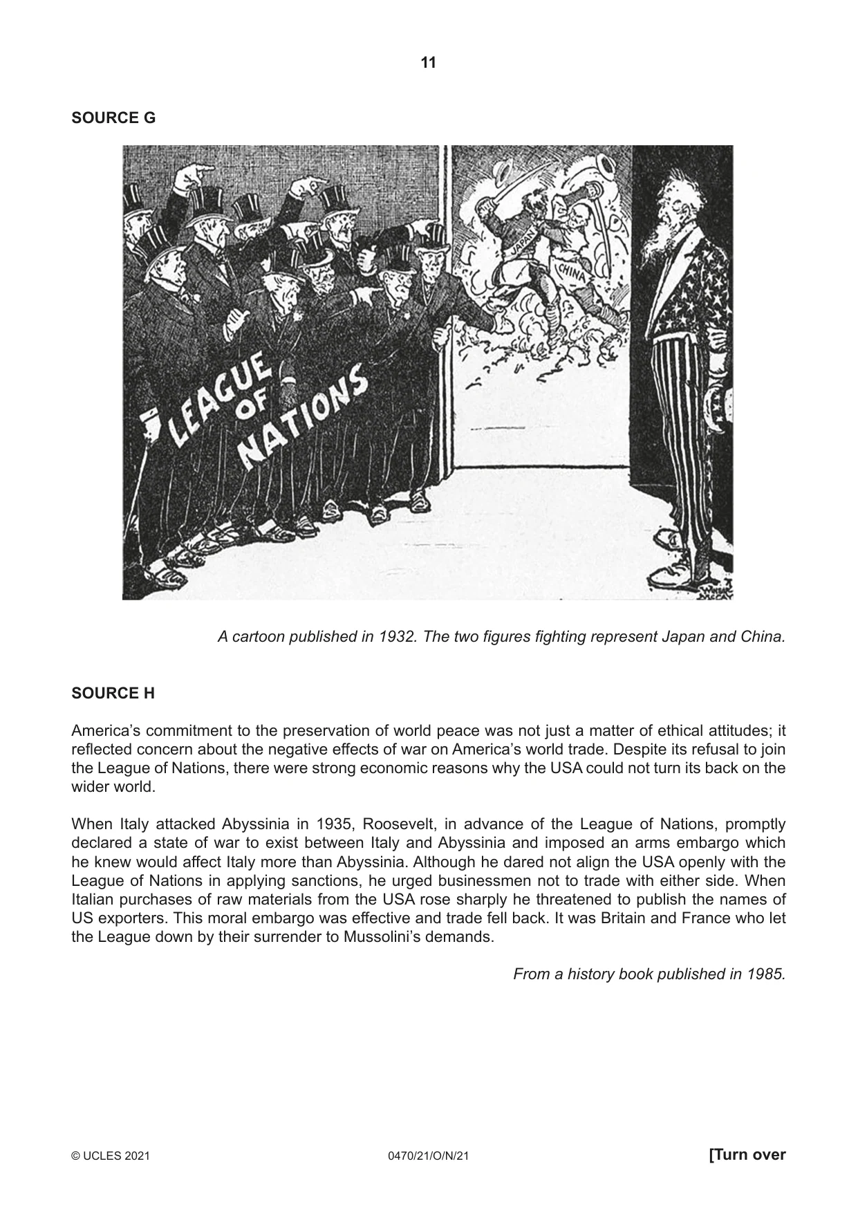Cambridge IGCSE History 0470 2021 Oct/Nov Paper 2 · Variant 1 question paper, page 11 of 12