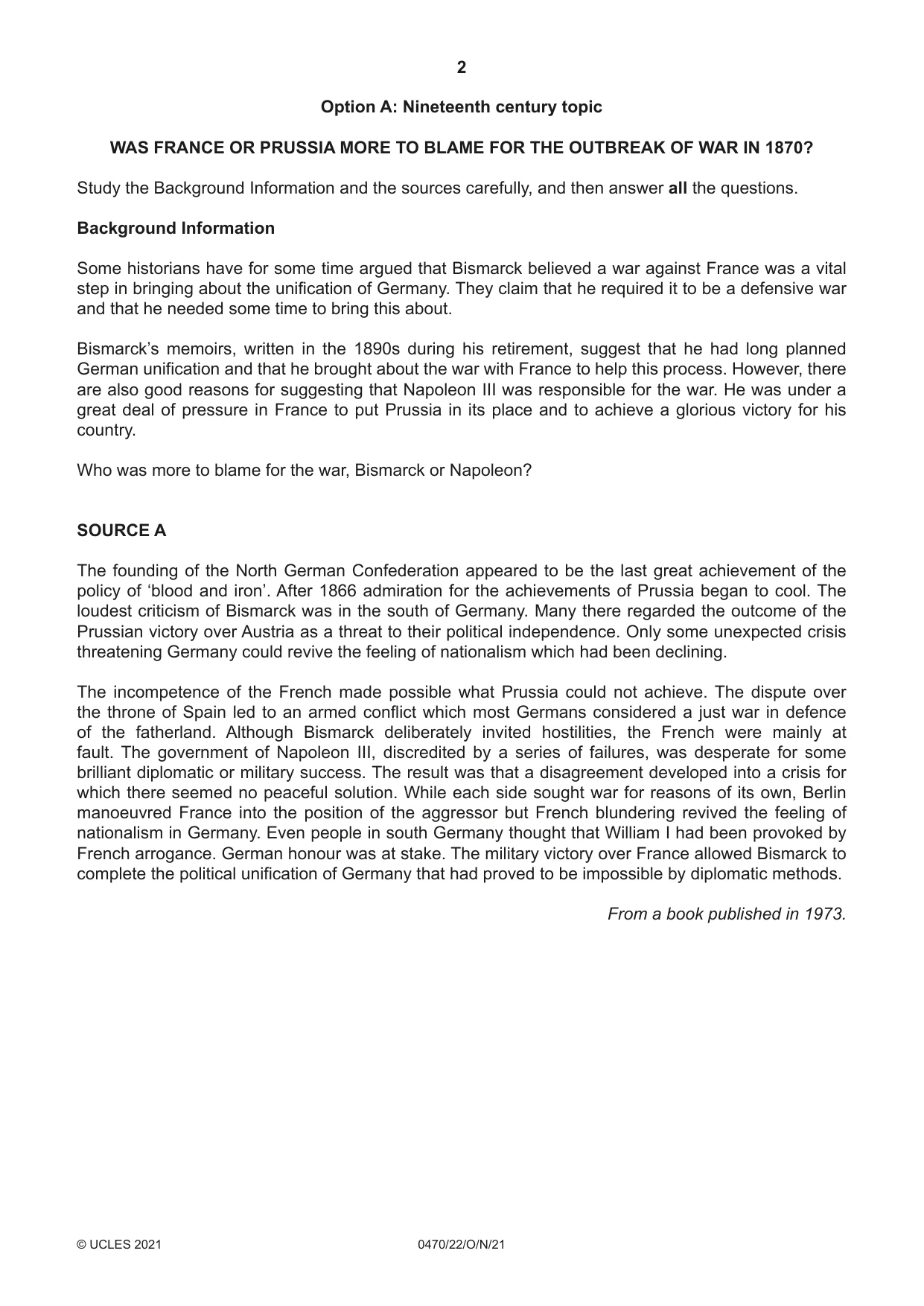 Cambridge IGCSE History 0470 2021 Oct/Nov Paper 2 · Variant 2 question paper, page 2 of 12