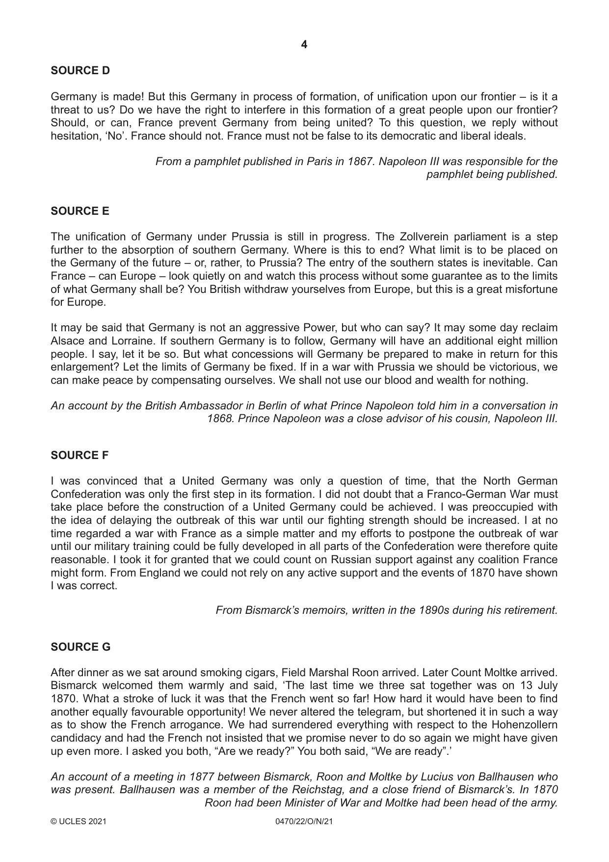 Cambridge IGCSE History 0470 2021 Oct/Nov Paper 2 · Variant 2 question paper, page 4 of 12