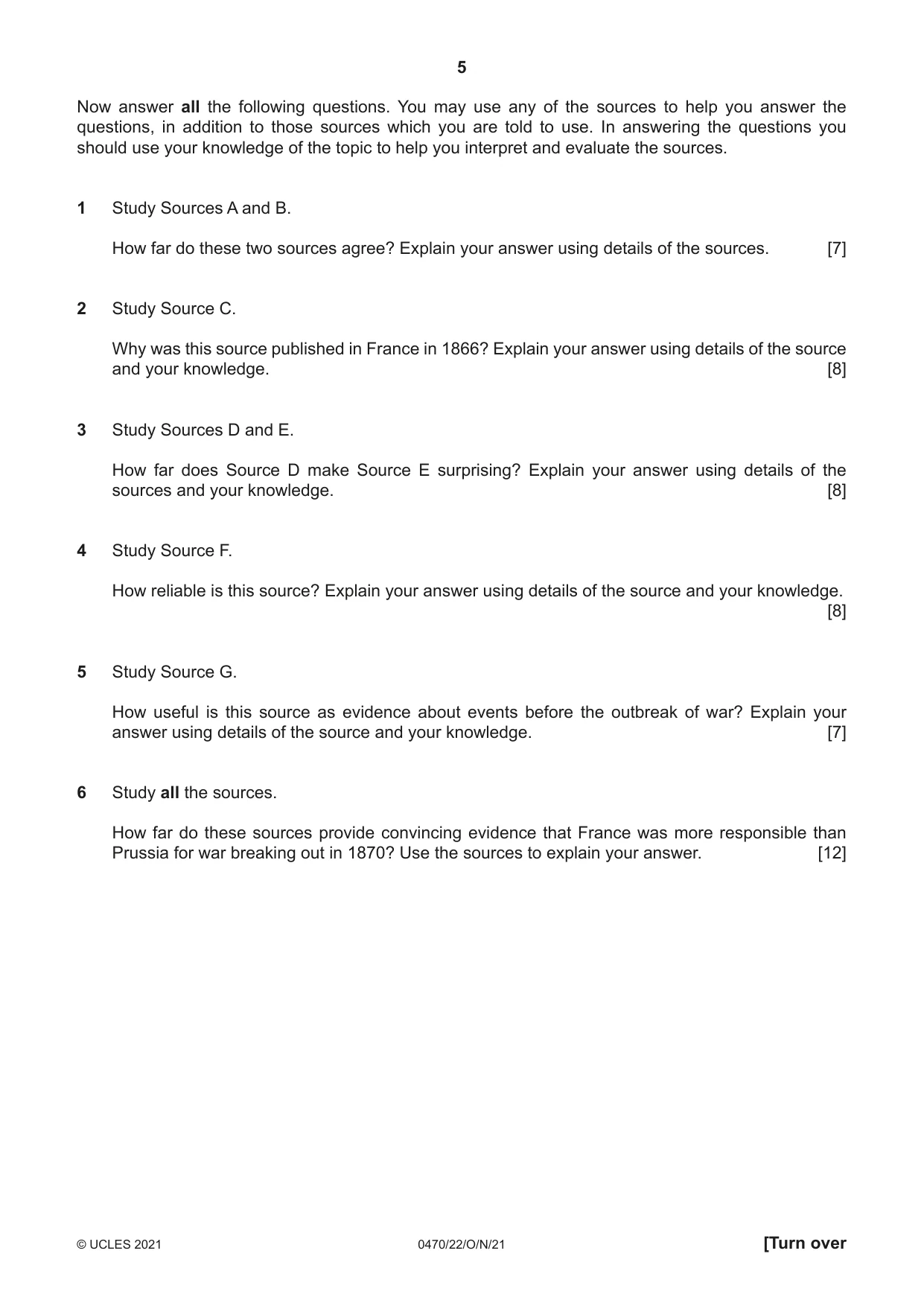 Cambridge IGCSE History 0470 2021 Oct/Nov Paper 2 · Variant 2 question paper, page 5 of 12