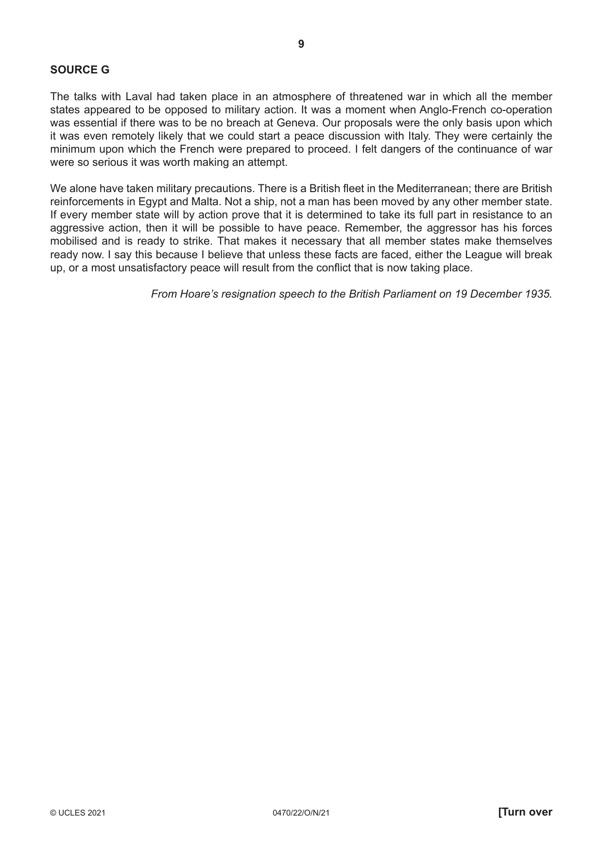 Cambridge IGCSE History 0470 2021 Oct/Nov Paper 2 · Variant 2 question paper, page 9 of 12