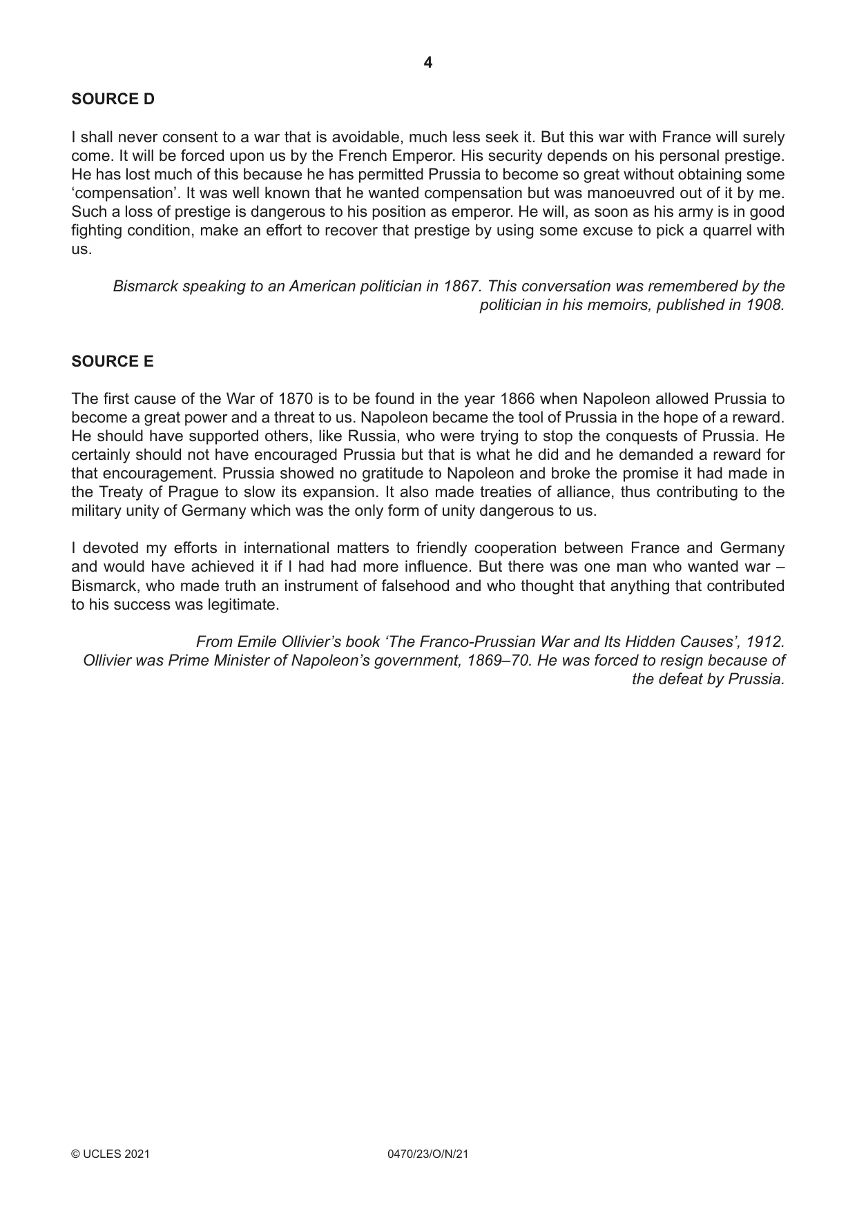 Cambridge IGCSE History 0470 2021 Oct/Nov Paper 2 · Variant 3 question paper, page 4 of 12