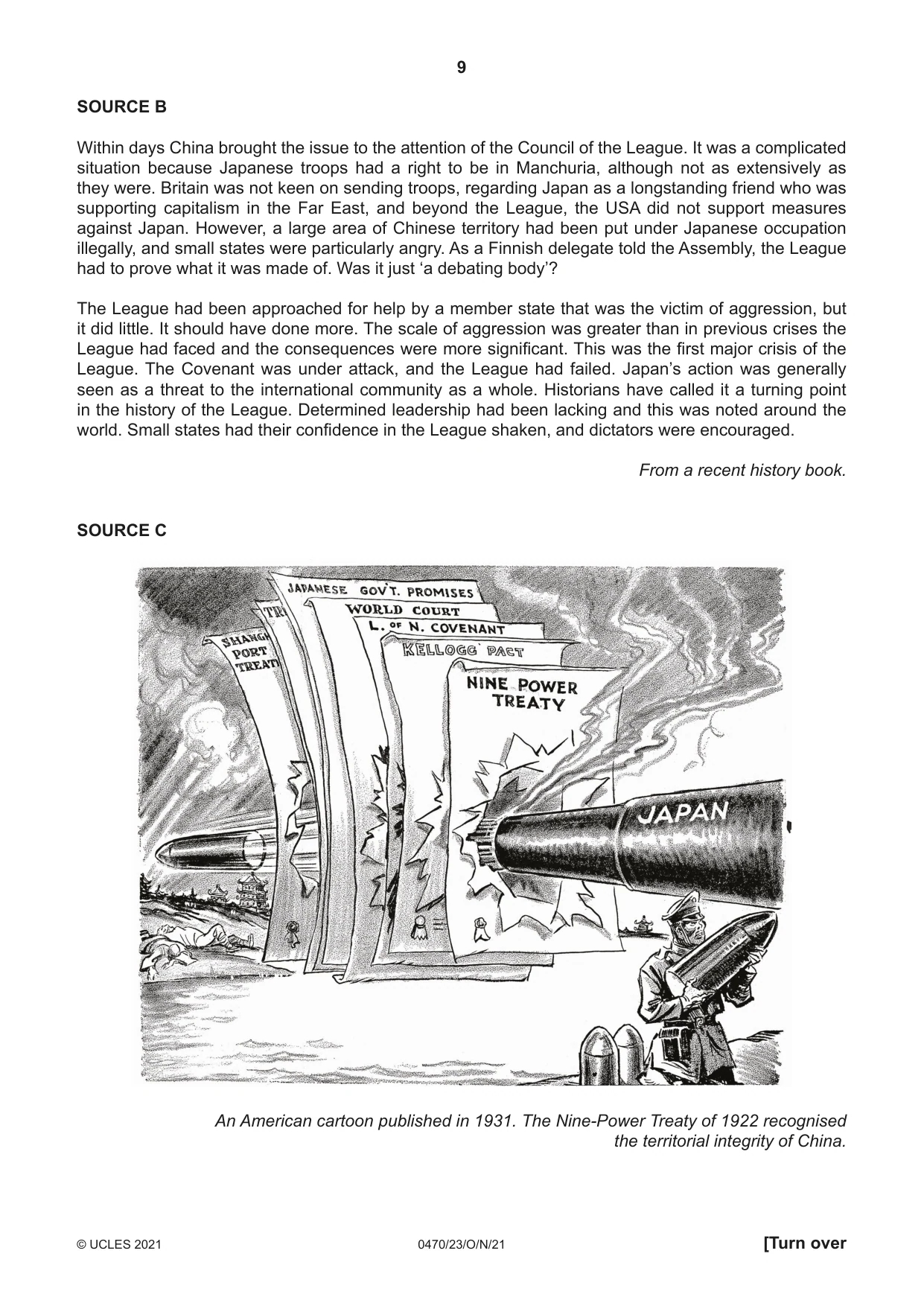 Cambridge IGCSE History 0470 2021 Oct/Nov Paper 2 · Variant 3 question paper, page 9 of 12
