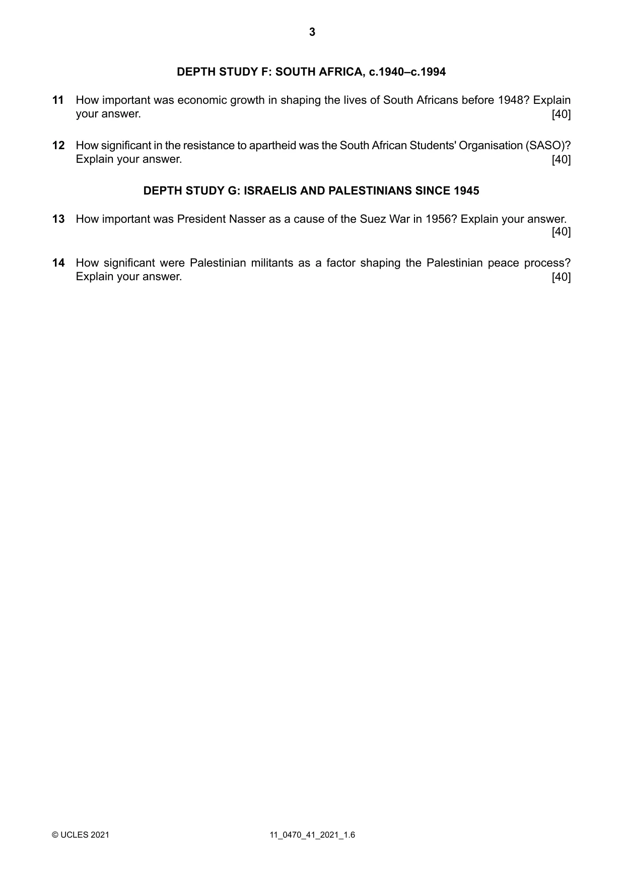 Cambridge IGCSE History 0470 2021 Oct/Nov Paper 4 · Variant 1 question paper, page 3 of 4
