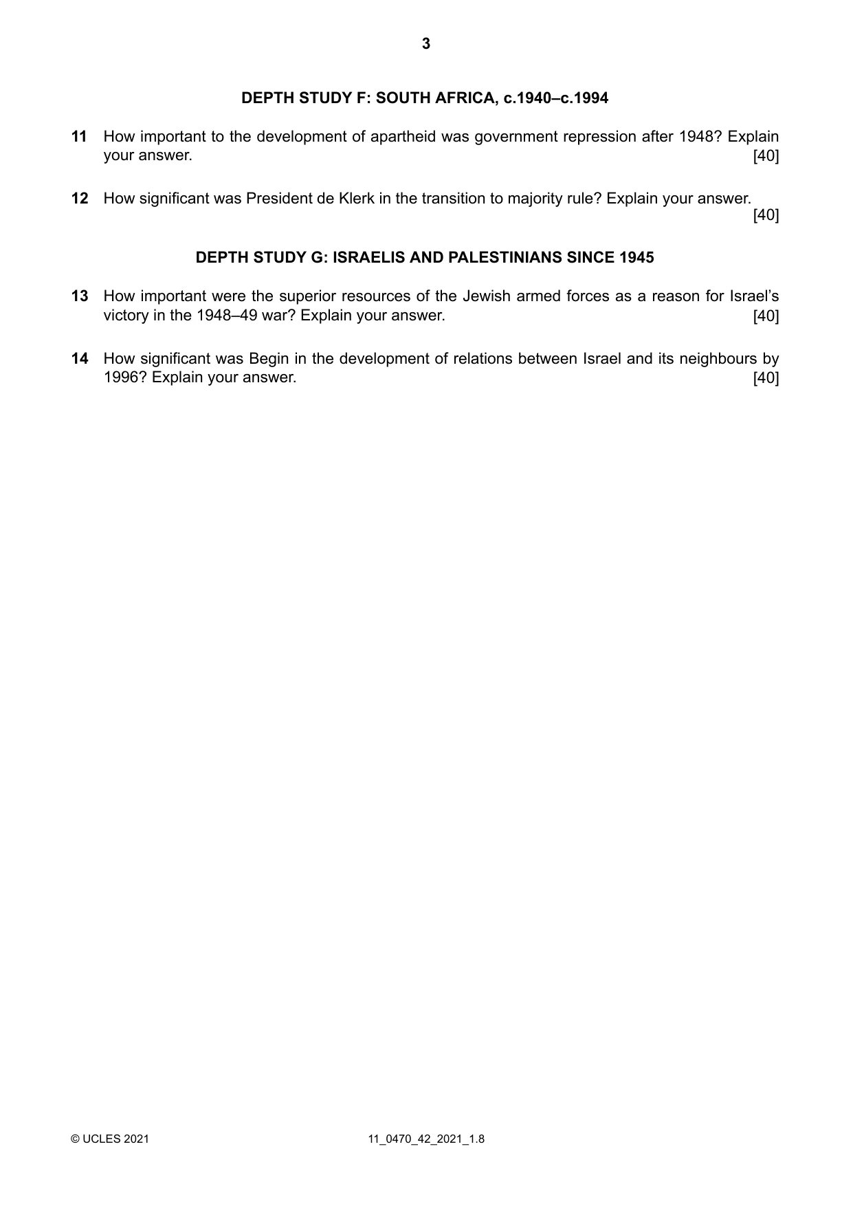 Cambridge IGCSE History 0470 2021 Oct/Nov Paper 4 · Variant 2 question paper, page 3 of 4