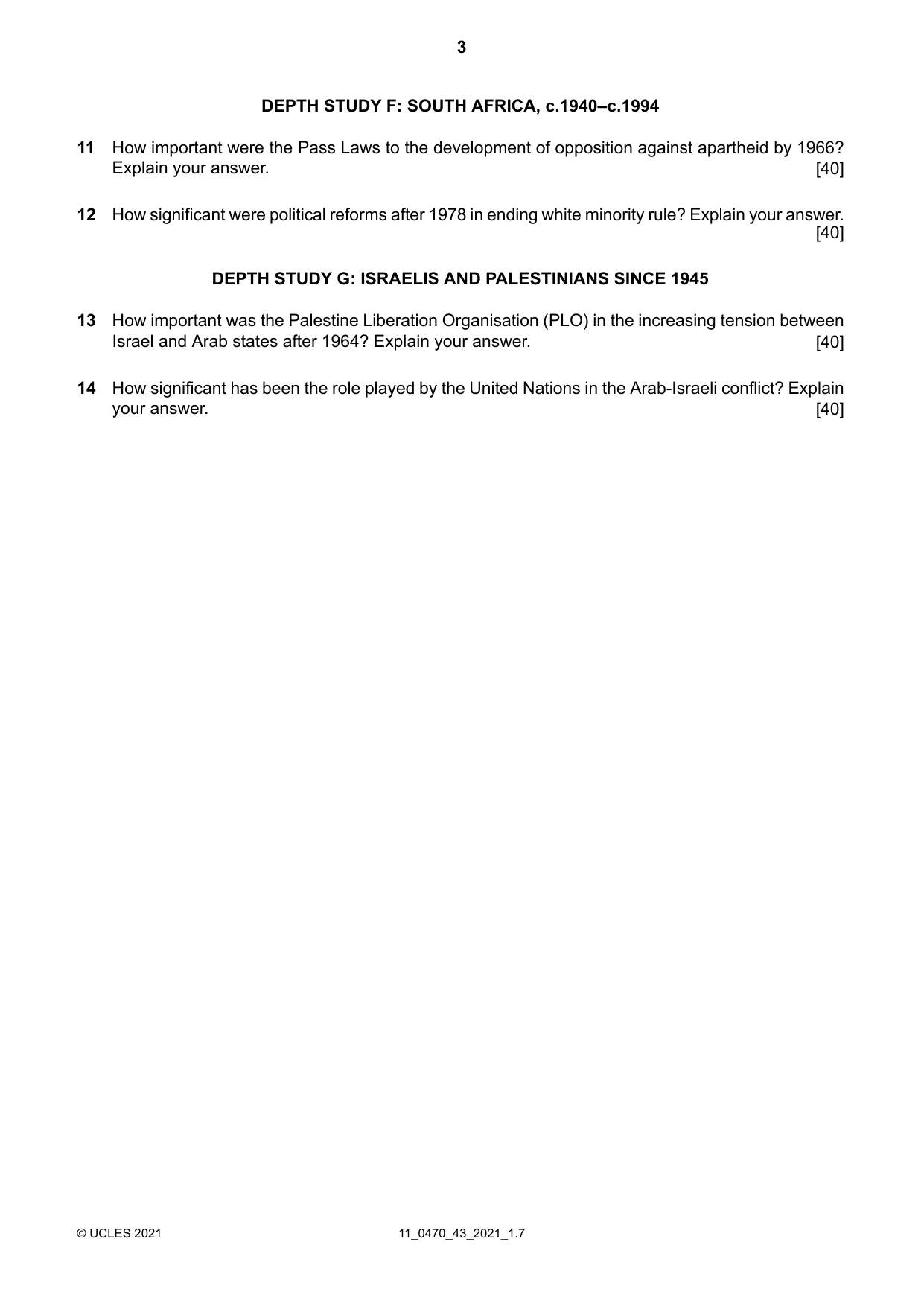 Cambridge IGCSE History 0470 2021 Oct/Nov Paper 4 · Variant 3 question paper, page 3 of 4