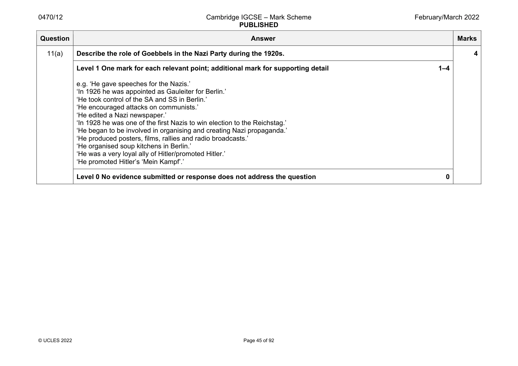 Mark scheme, page 45 of 92