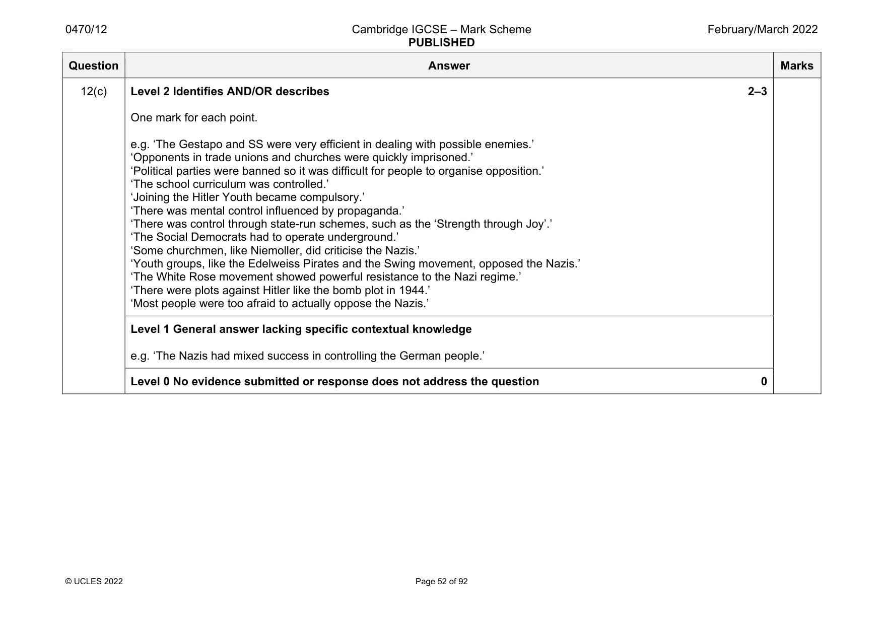 Mark scheme, page 52 of 92