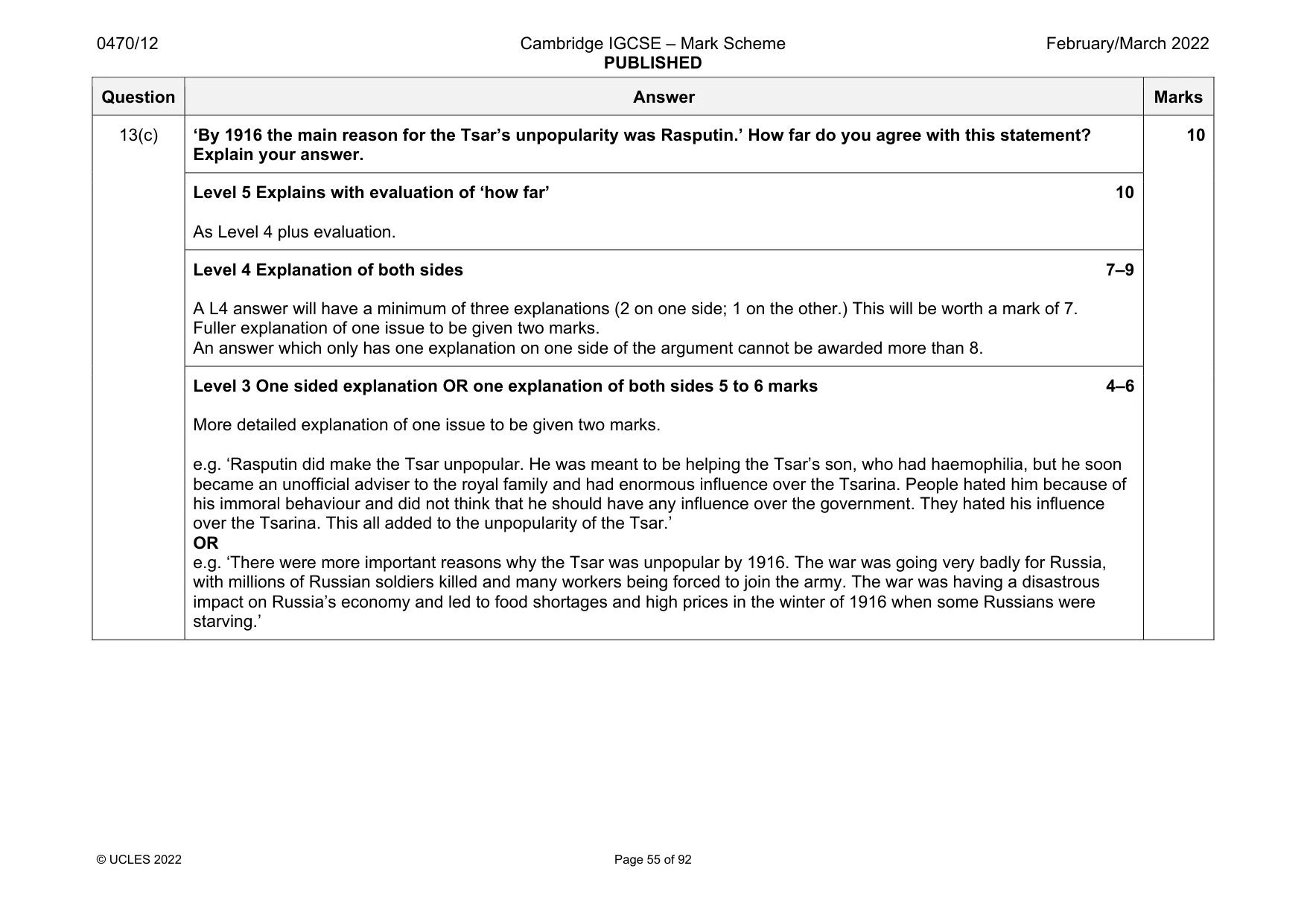Mark scheme, page 55 of 92