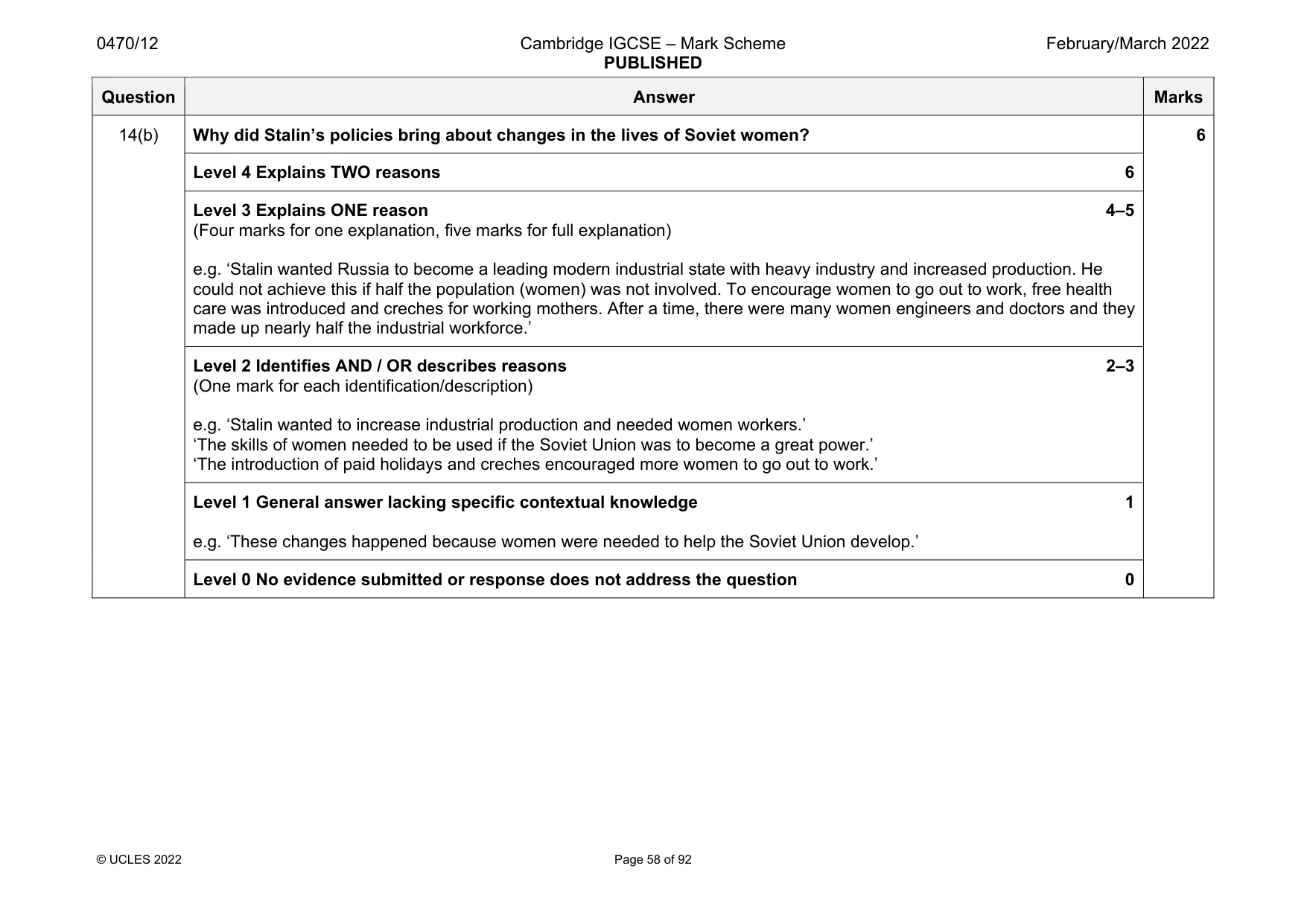 Mark scheme, page 58 of 92