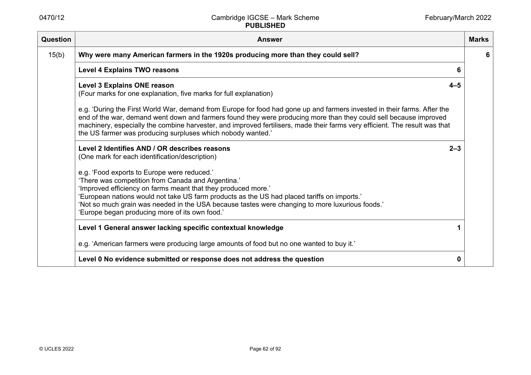 Mark scheme, page 62 of 92