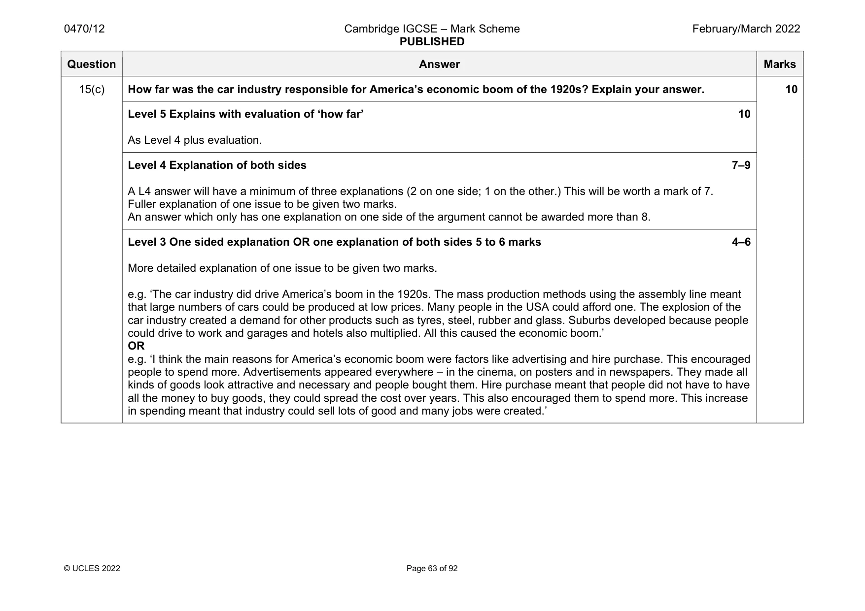 Mark scheme, page 63 of 92