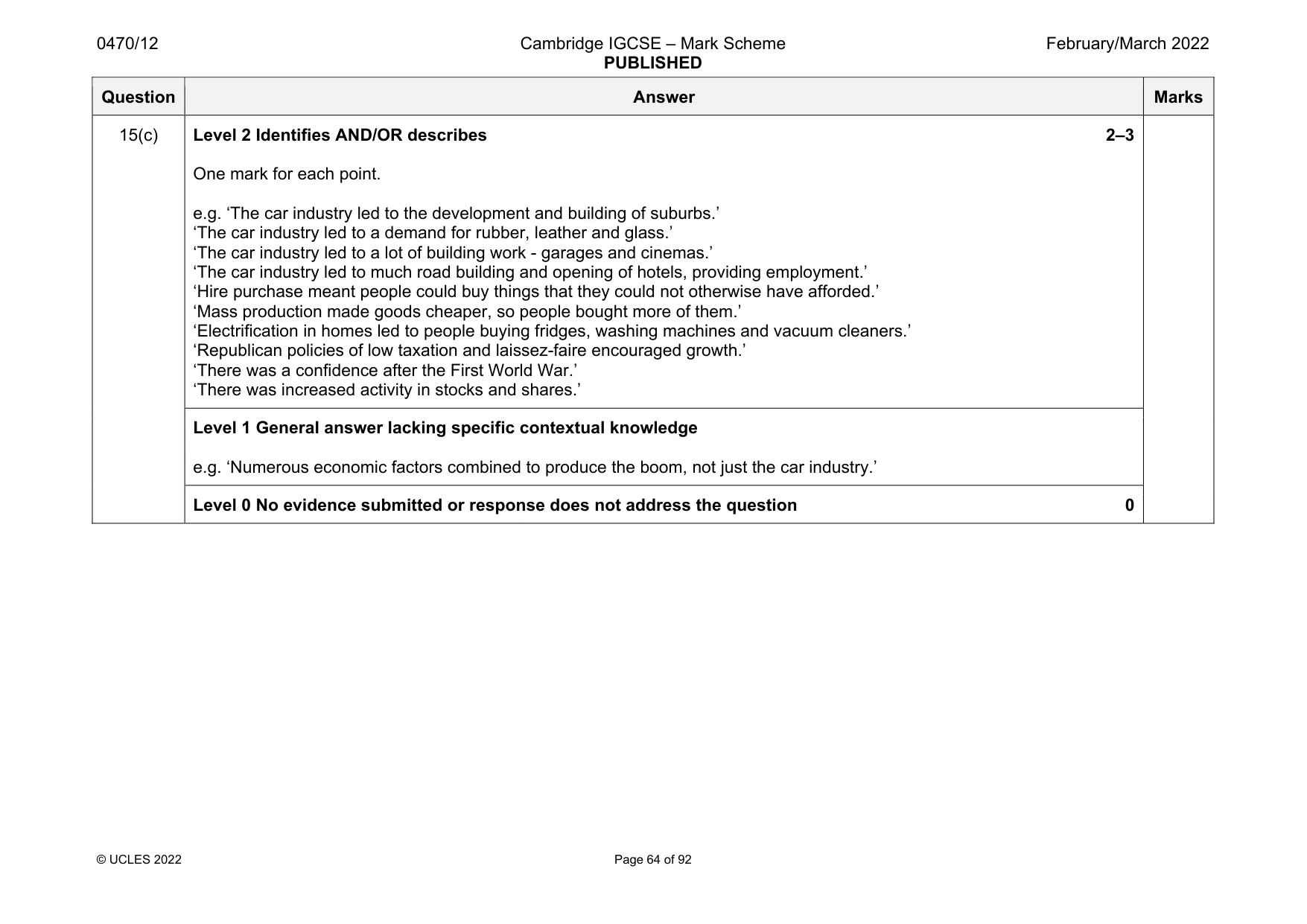 Mark scheme, page 64 of 92