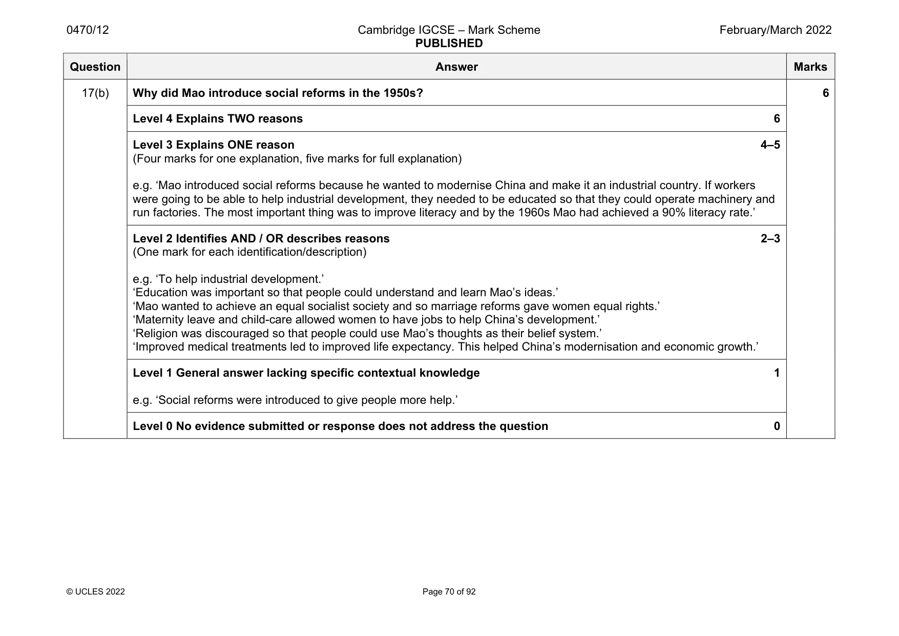 Mark scheme, page 70 of 92