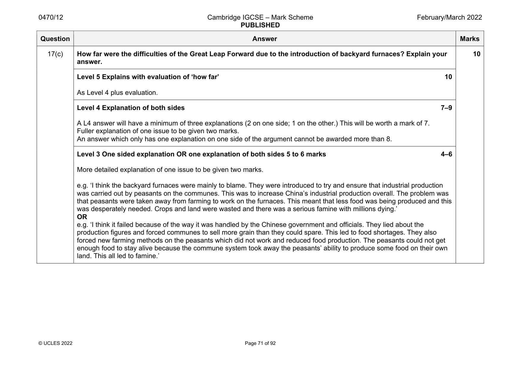 Mark scheme, page 71 of 92