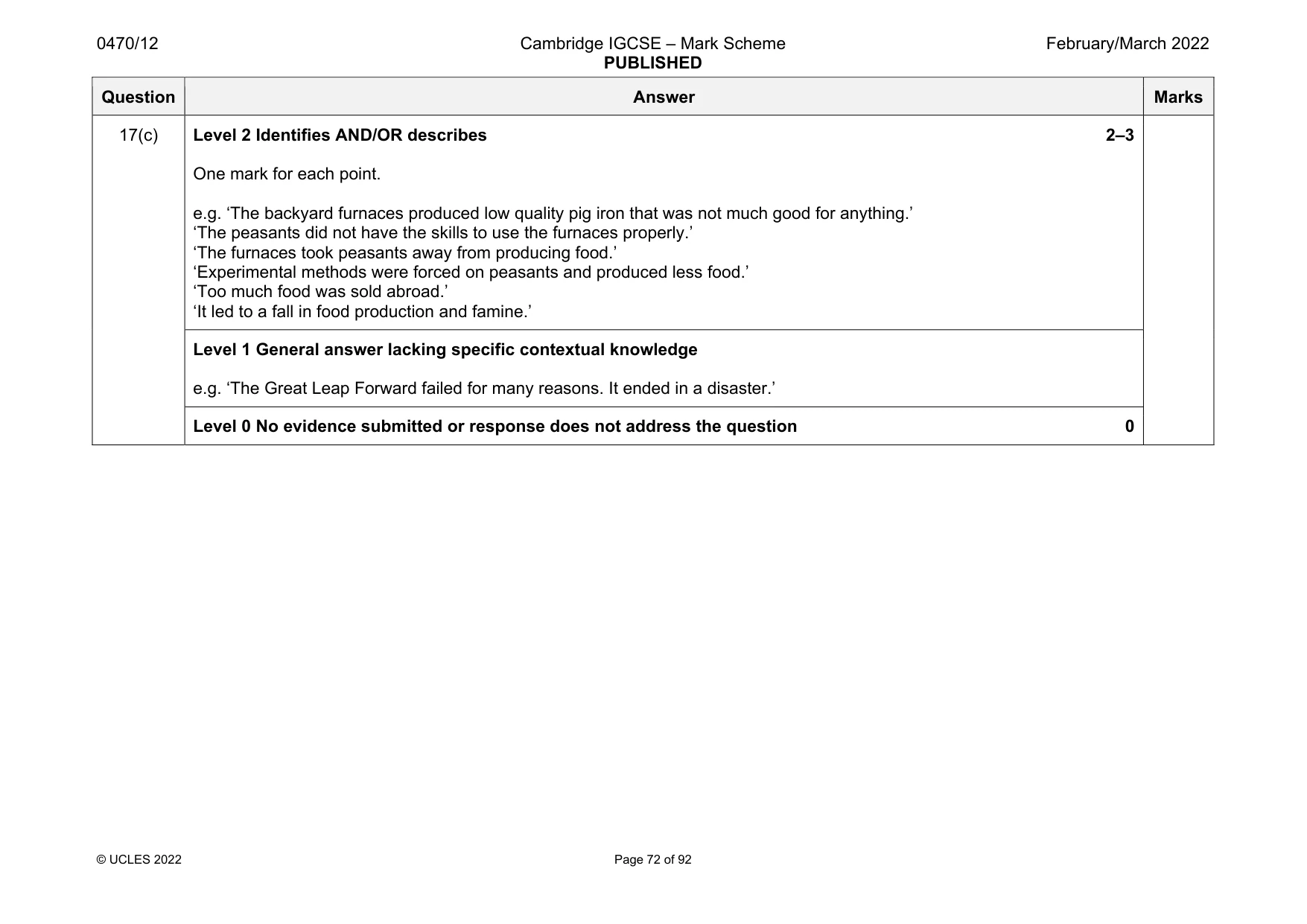 Mark scheme, page 72 of 92