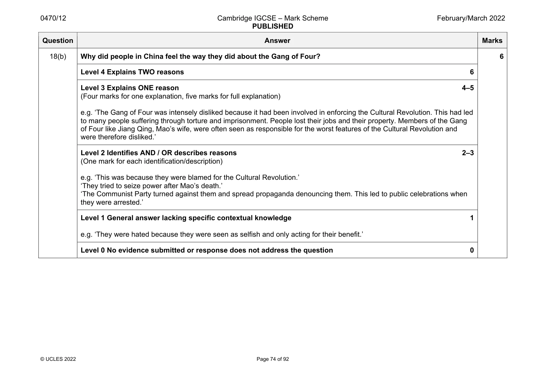 Mark scheme, page 74 of 92
