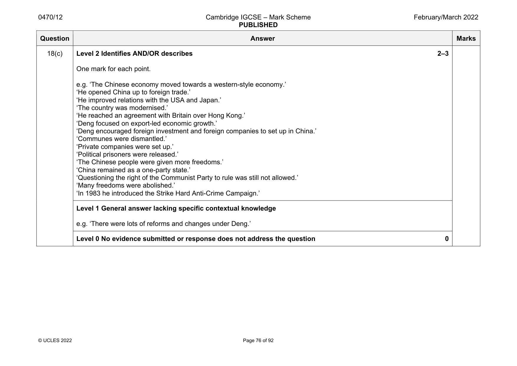 Mark scheme, page 76 of 92