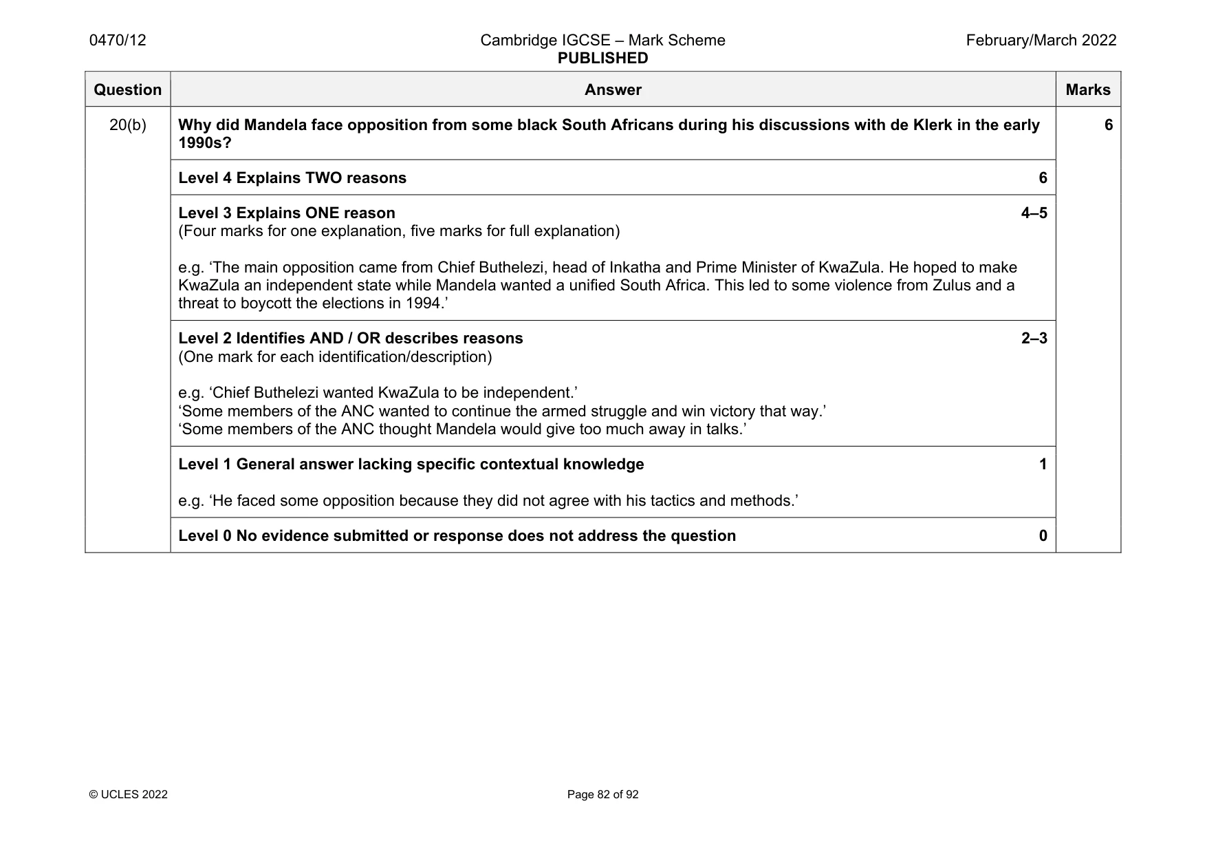 Mark scheme, page 82 of 92