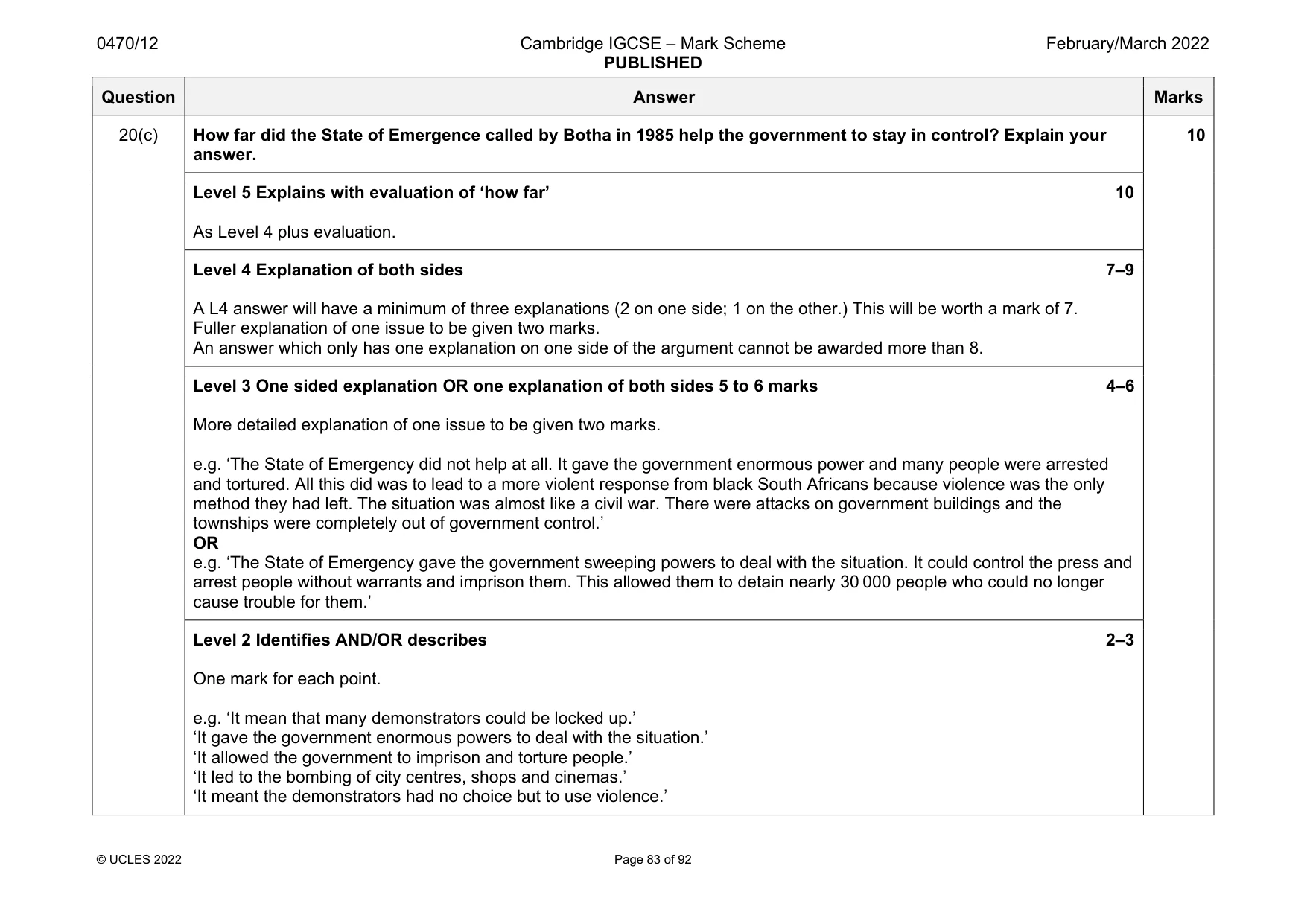 Mark scheme, page 83 of 92