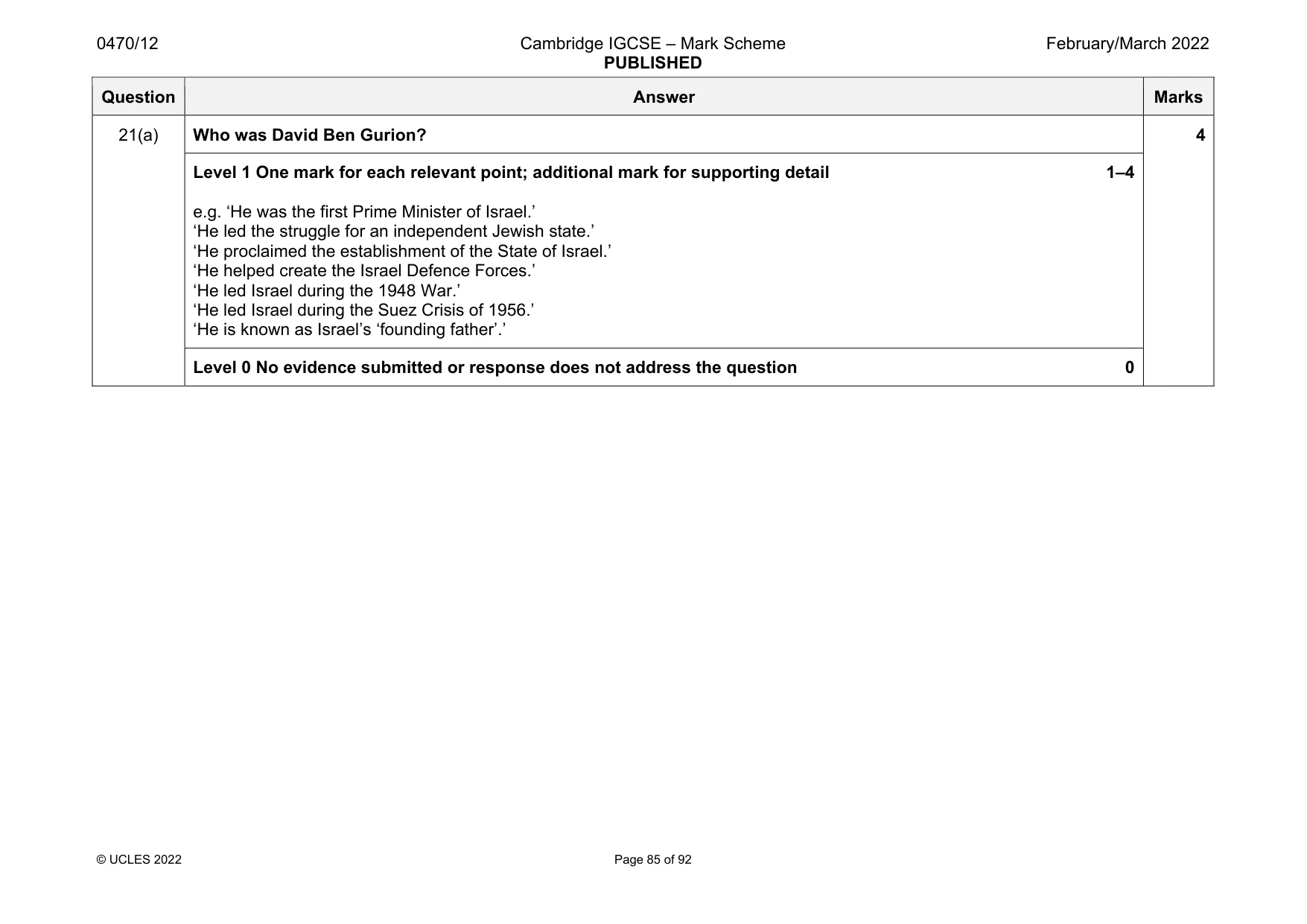 Mark scheme, page 85 of 92